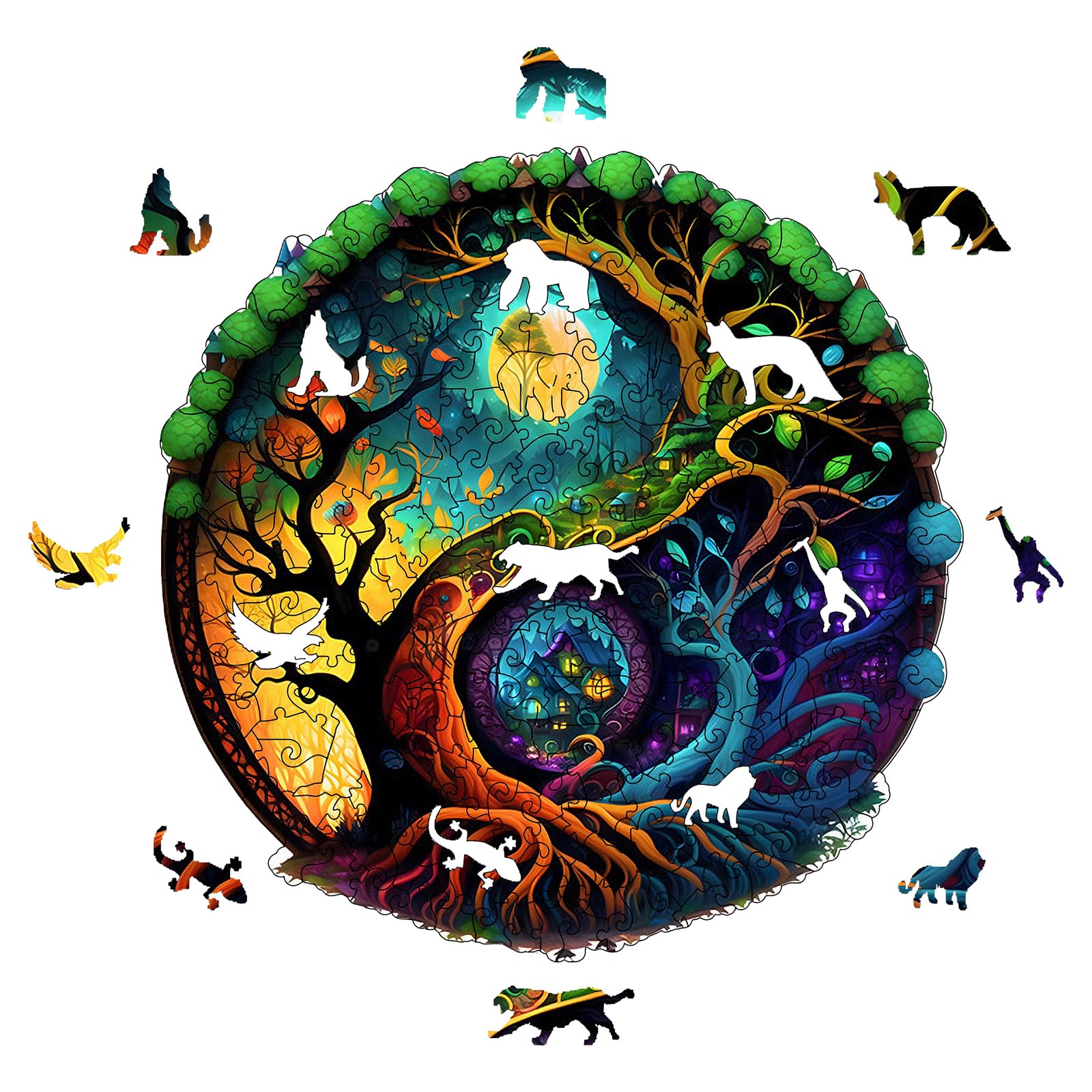 Cuteefun Puzzle in Legno per Adulti Puzzle Animale di Forma Albero di Cabina in Legno Puzzle per Regalo Famiglia