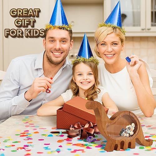 Miniatura 5 de Alcancía de dinosaurio para niños y niñas caja de dinero de dinosaurio caja transparente de ahorro de dinero con nombre de texto dinosaurio regalo