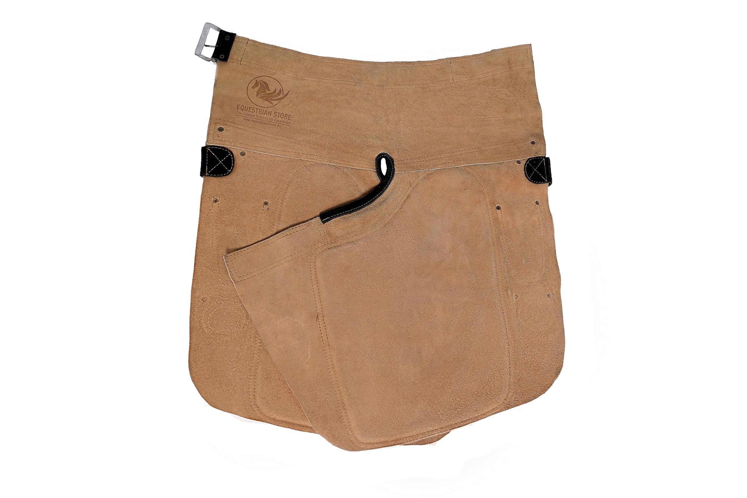 Equine Care Delantal de gamuza beige y cuero negro, 63,5 cm