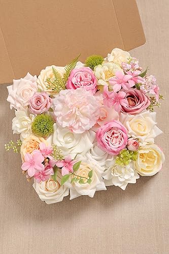 Miniatura 9 de Serra Flora Juego de caja combinada de flores artificiales de Navidad, flores sintéticas, hojas de flores a granel con tallos para adornos de árbol