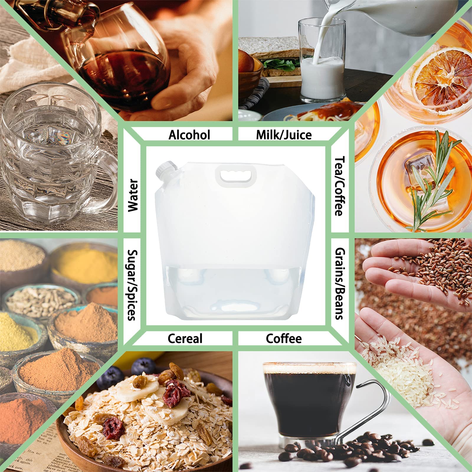 (50 l) Wasserspeicherbehälter, faltbarer Wasserbeutel, 5 Stück - 2,6 Gallon/10 l, Premium faltbare Wasserkrug und Wasserbehälter, für Camping, Wandern, Notwasseraufbewahrung