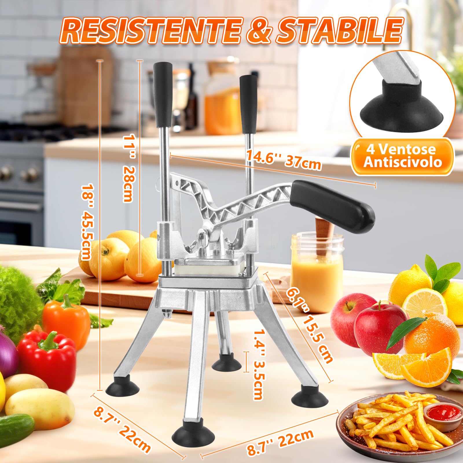 Anatole Tagliapatate per Patate Fritte Professionale Verticale con 6mm 9mm 13mm Spicchi Lame in Acciaio Inox Taglia Patate a Bastoncino Manuale per Frutta Verdure Carote Cetrioli Cipolle Limoni