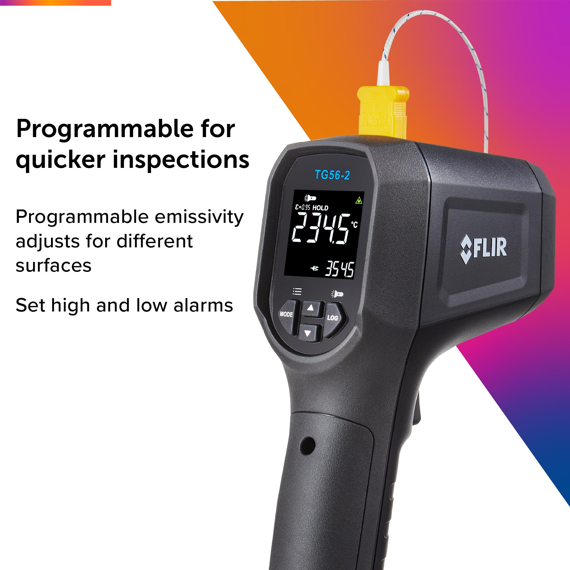 FLIR TG56-2 Termometr punktowy na podczerwień z odczytem cyfrowym: do bezkontaktowych pomiarów temperatury do 2372 stopni Fahrenheita