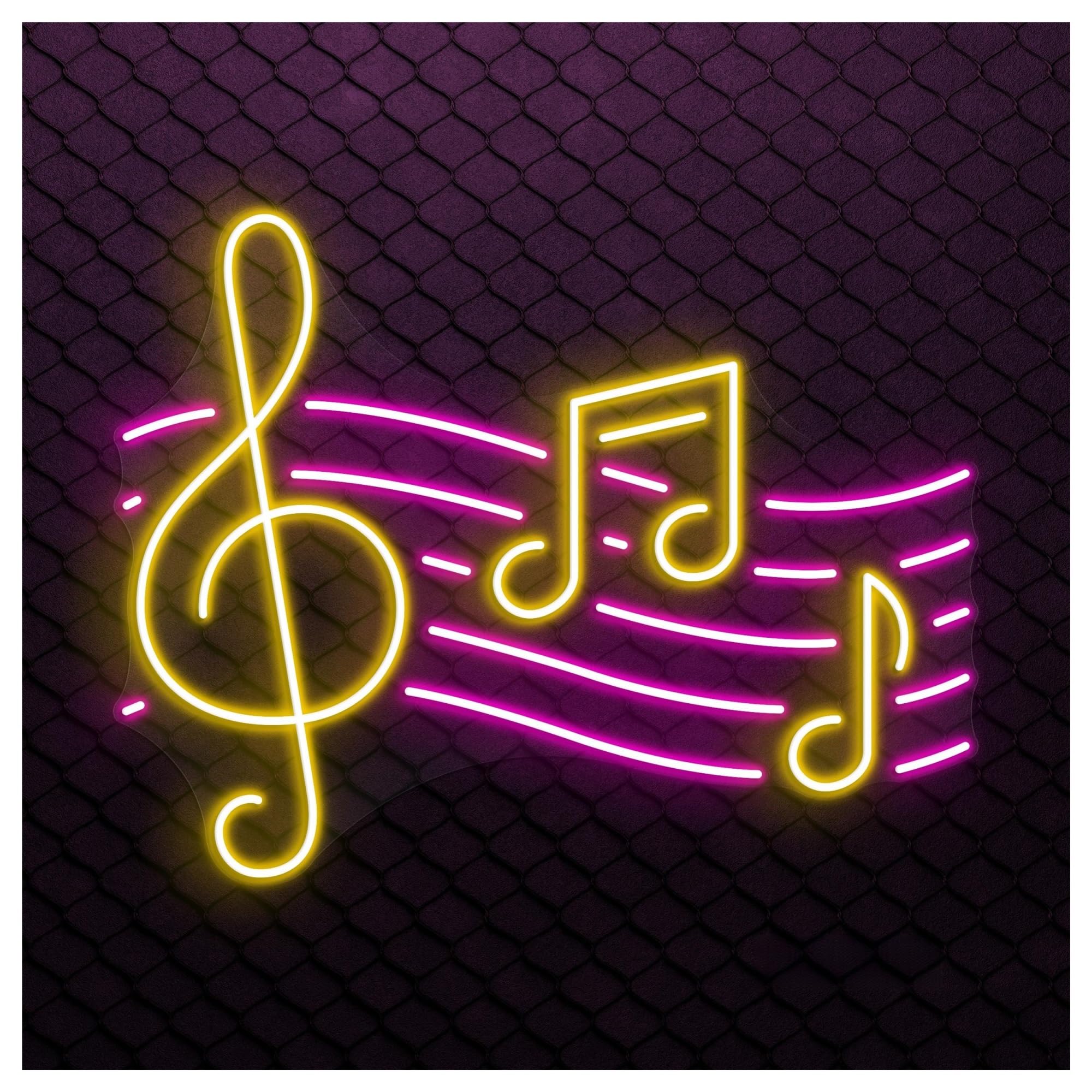 Hanging Art Neon Signs Musical Note Neon Sign, Suitable For DJ Studio Decor With Brightness Adjustable 50cm(Lemon yellow)
