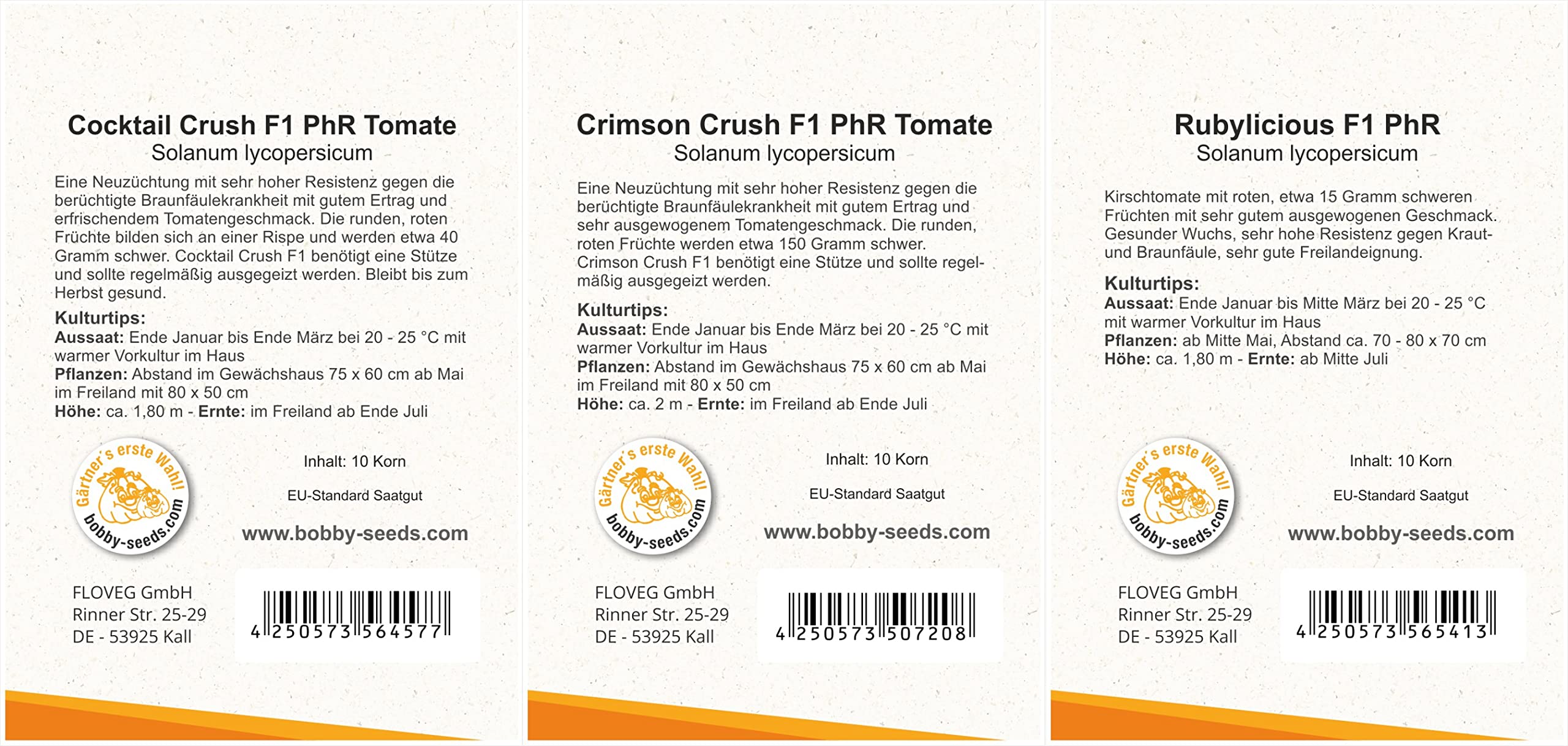 BIO Tomatensamen Set - 3 Krautfäuleresistente Sorten Von Bobby-Seeds