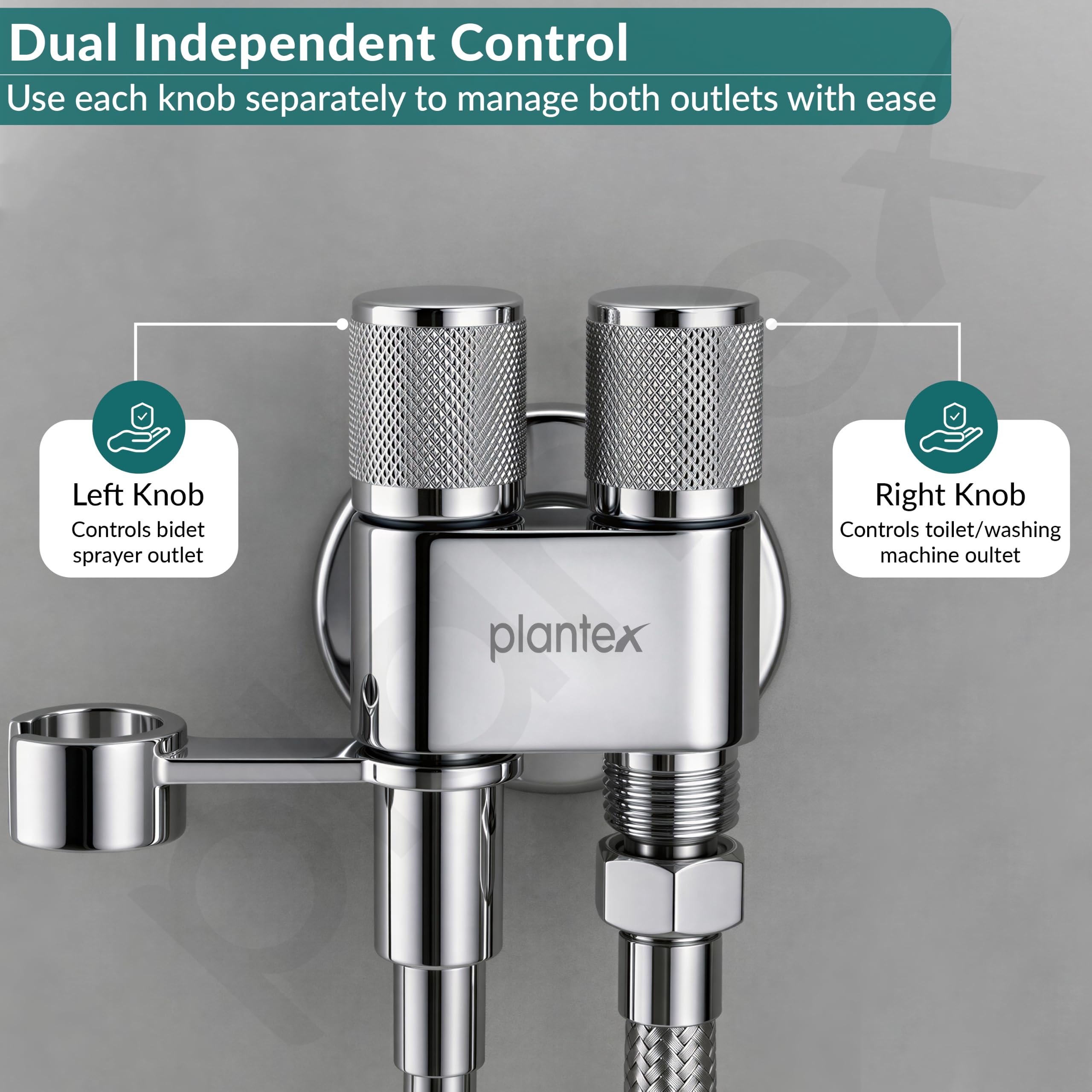 Plantex 2 Way Angle Valve - Dual Outlet Chrome -6