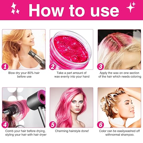 Miniatura 4 de Tinte para el cabello rojo rosa, cera temporal para el cabello, color de tinte de cera para el cabello, tratamiento lavable con retención durante