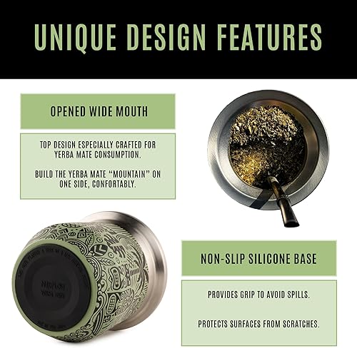 Miniatura 3 de MADFLOW Taza de Yerba Mate. Taza de Mate de Acero Inoxidable con 2 Bombillas. Calabaza de Yerba Mate Aislada al Vacío de Doble Pared. Juego Único de