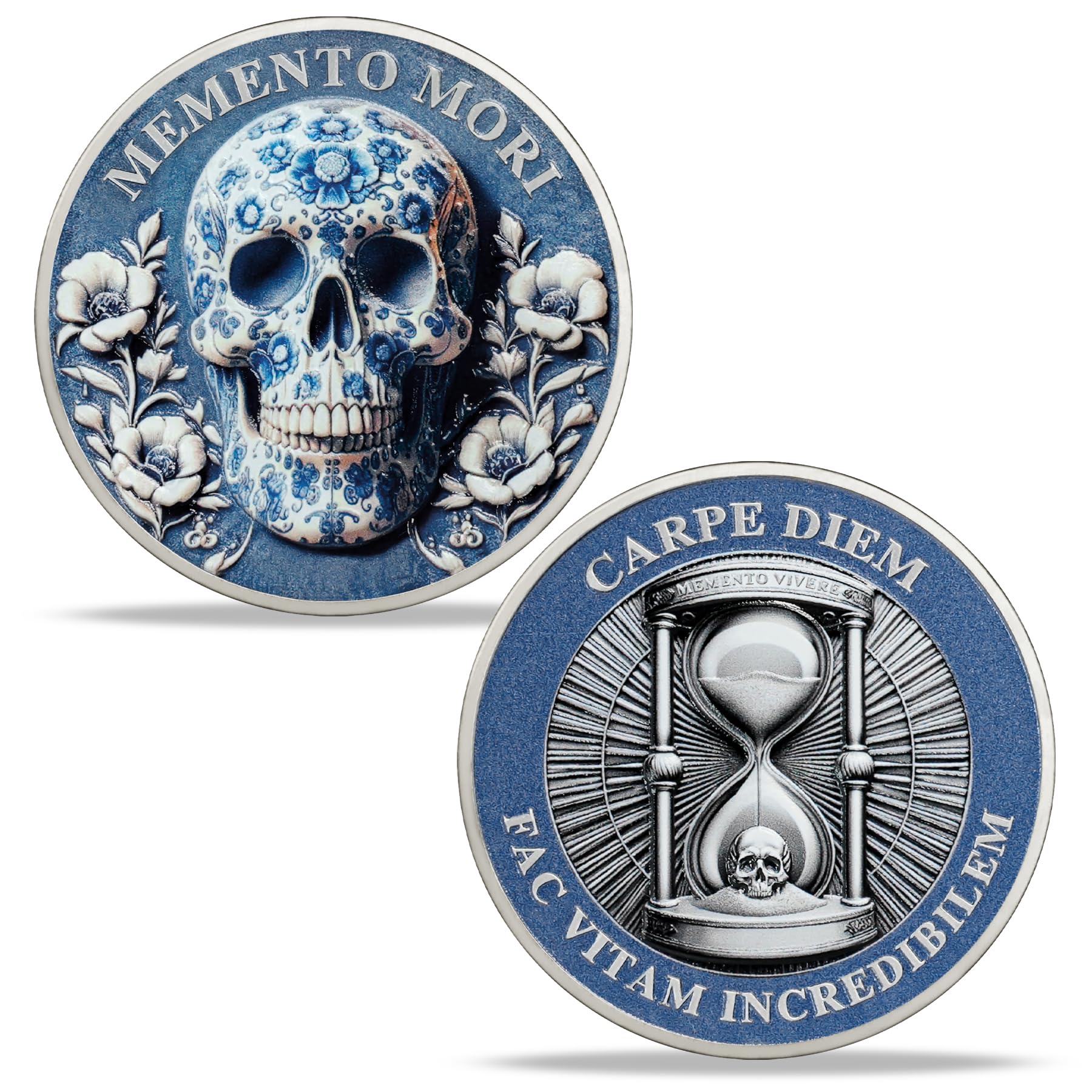 Amazon.com : Memento Mori Coin Stoic Coin Blue White Celadon