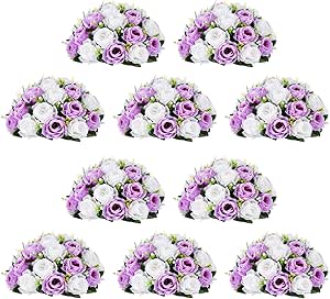 NUPTIO Large Artificial Flower Centerpieces - 10 Pcs 13.8in Diameter Lilac & White Fake Flowers Roses Balls - Silk Faux Rose Arrangement for Tables Wedding Party Centerpiece Table Decorations