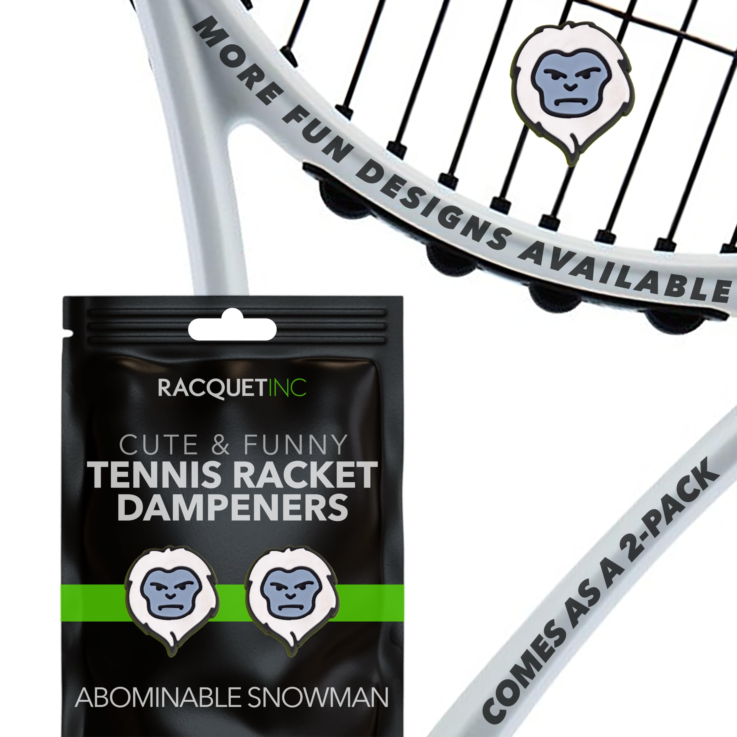 Racquet Inc. - Tennis Racket Vibration Dampeners - Shock Absorbing, Reduces String Vibration for Better Control & Comfort - Universal Fit for All Racquets - 2 Pack (Abominable Snowman)
