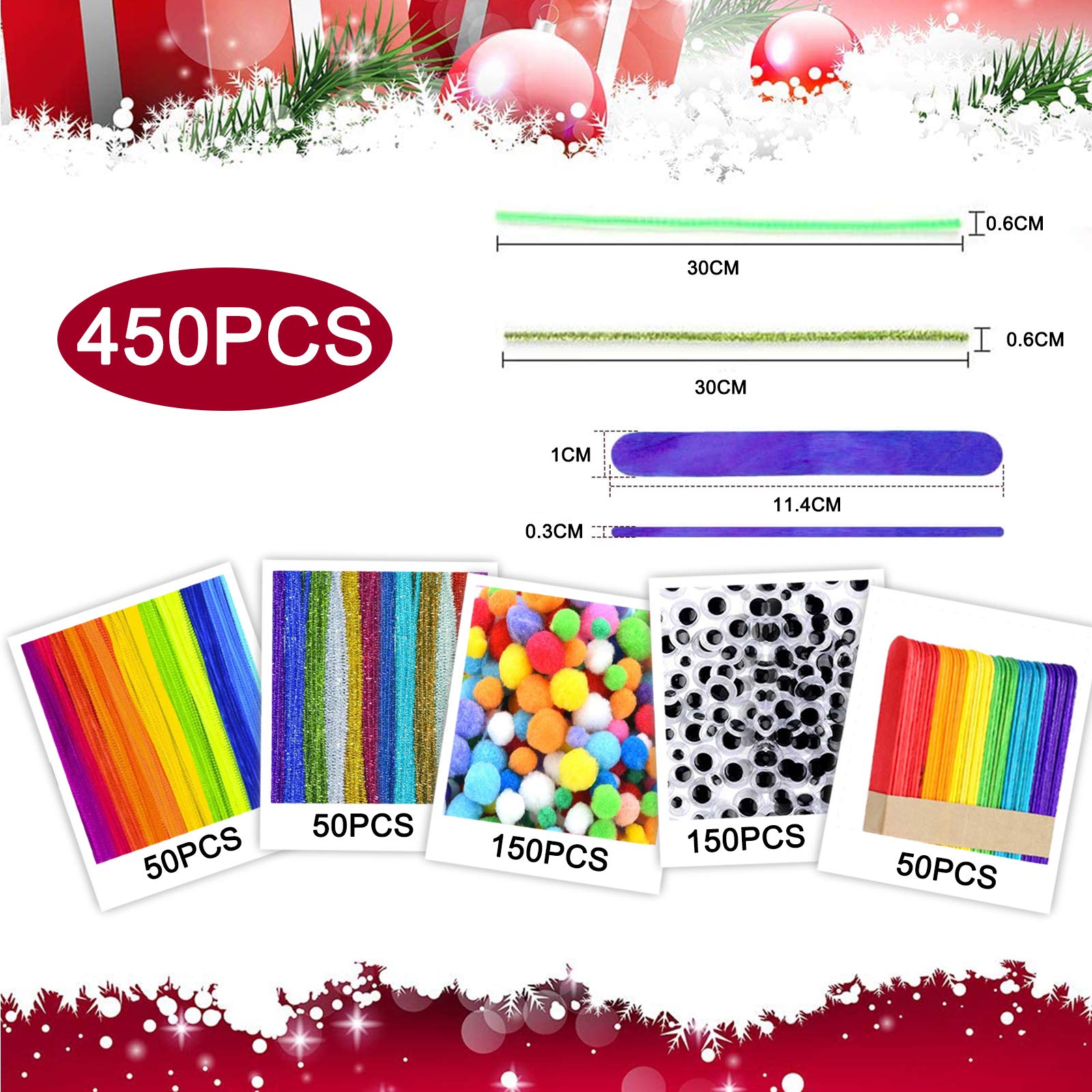 Whaline Set 450 Scovolini Per Halloween - Chenille, Pompon E Occhi Mobili Per Lavoretti Fai Da Te (Nero/Arancione)