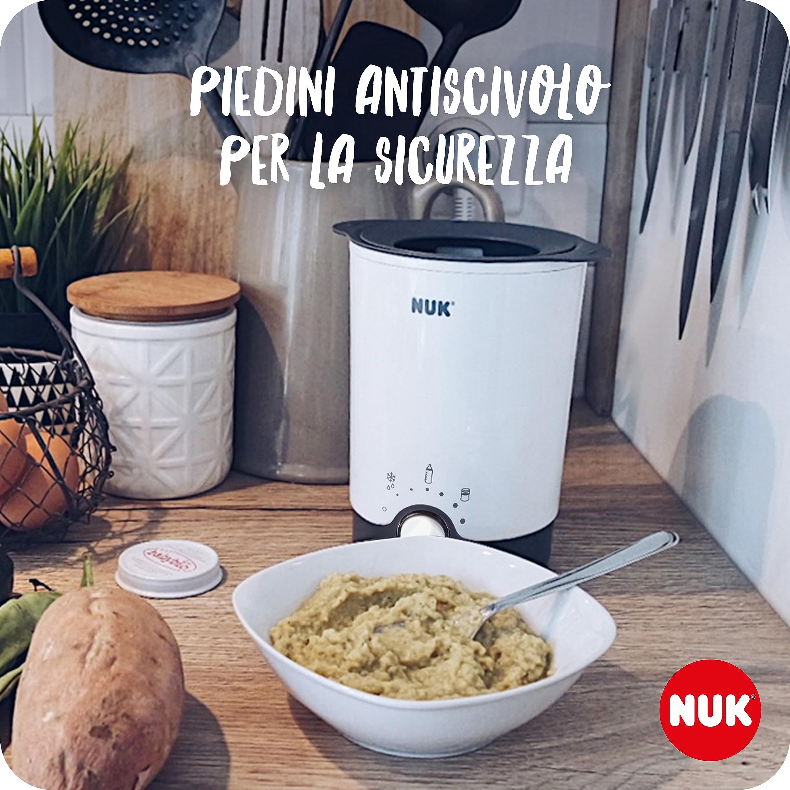NUK Thermo 3in1 scaldabiberon | Scongela delicatamente, riscalda e mantiene la temperatura di cibi liquidi e morbidi | Cestello estraibile per una semplice rimozione | Spina europea a 2 poli