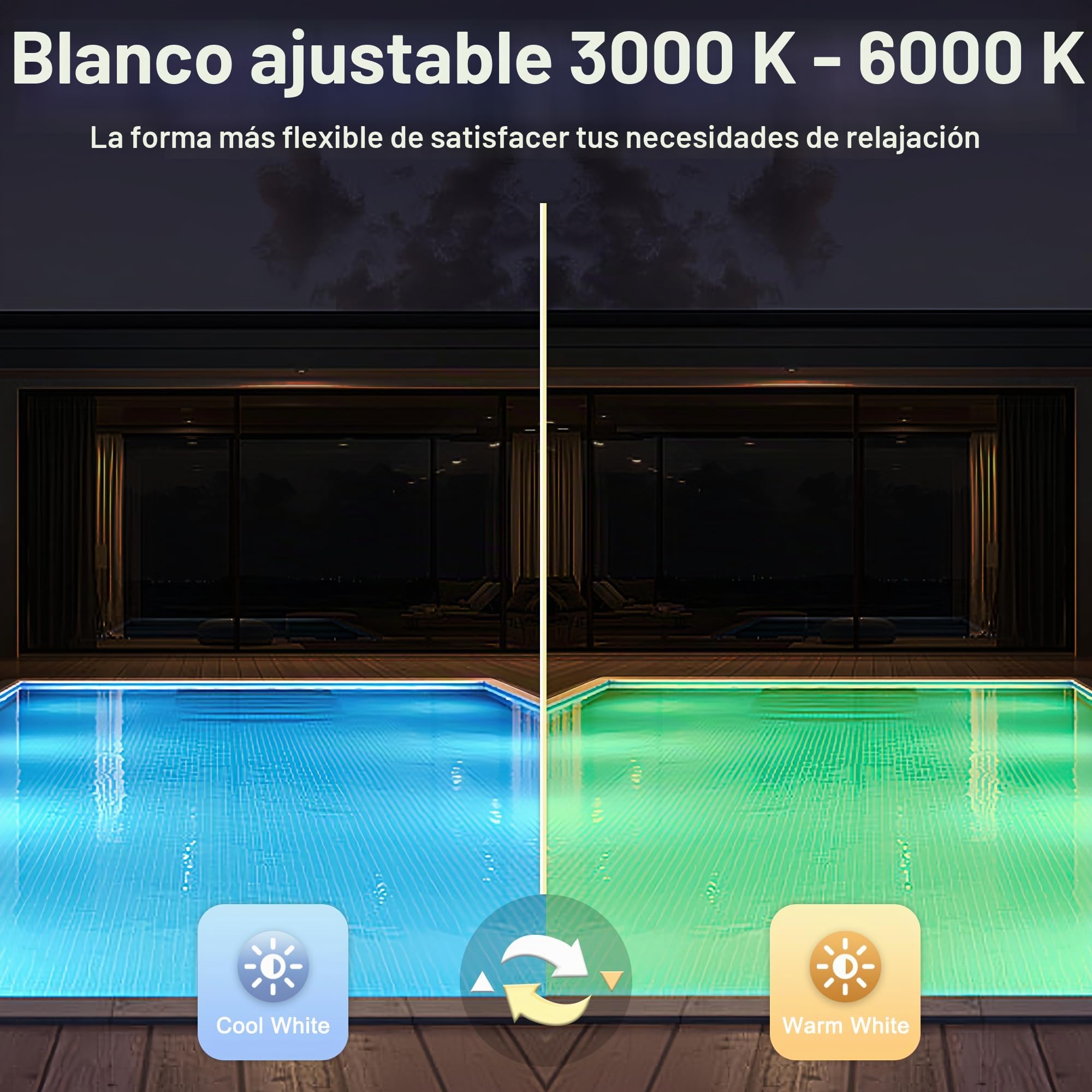 LyLmLe Mini Foco LED Piscina con Rosca 1 1/2", 6W Proyector LED Piscina Blanco Conmutable 3000K y 6000K, Ø49mm, 12V AC Impermeable IP68 Lámpara Sumergible para Piscinas Hormigón SPA Escaleras