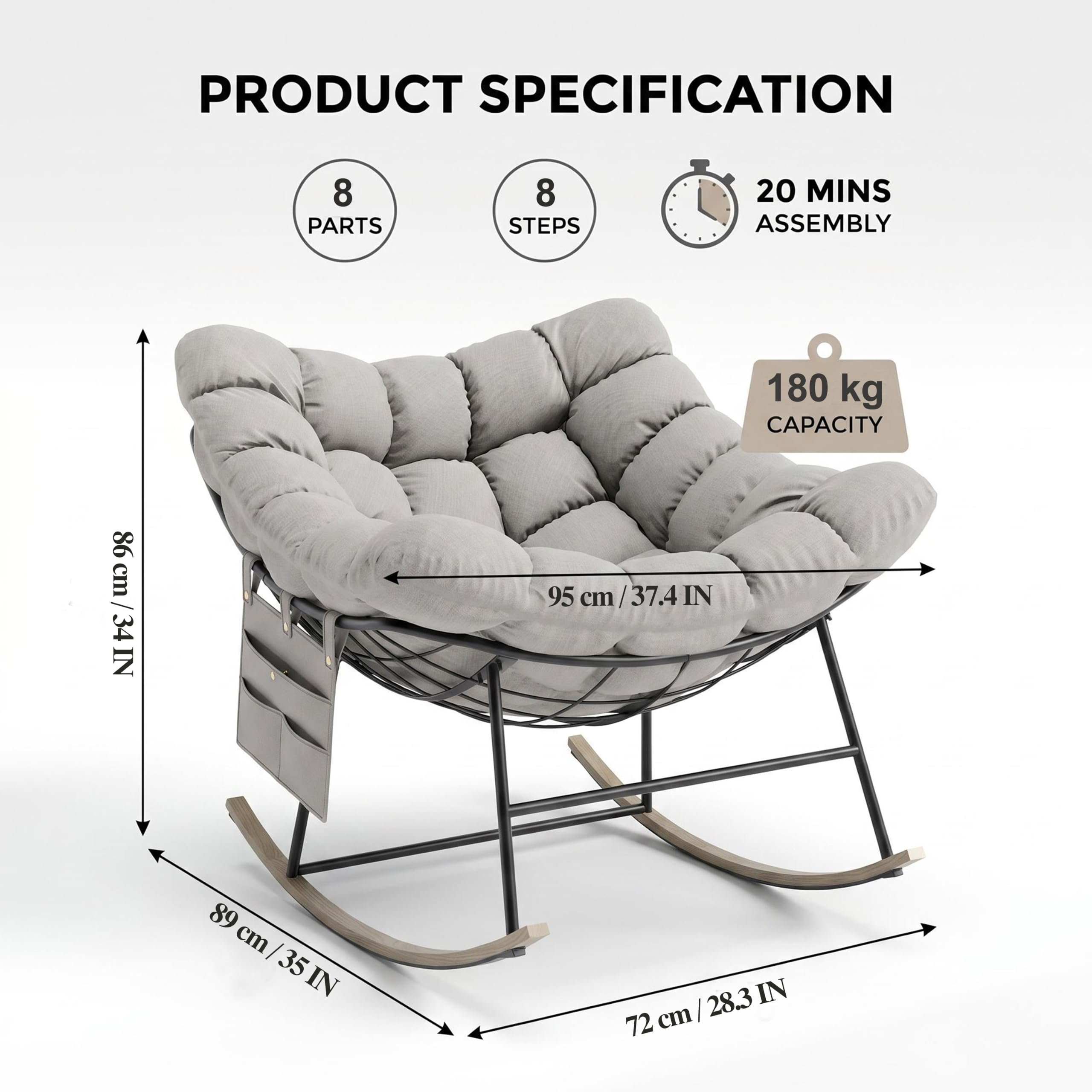 Fiutazge 2 Pezzi Sedia a Dondolo da Esterno,Poltrona Relax Ergonomica a Forma di Uovo per Giardino,Balcone,Veranda e Soggiorno,Portata 180 kg,Beige