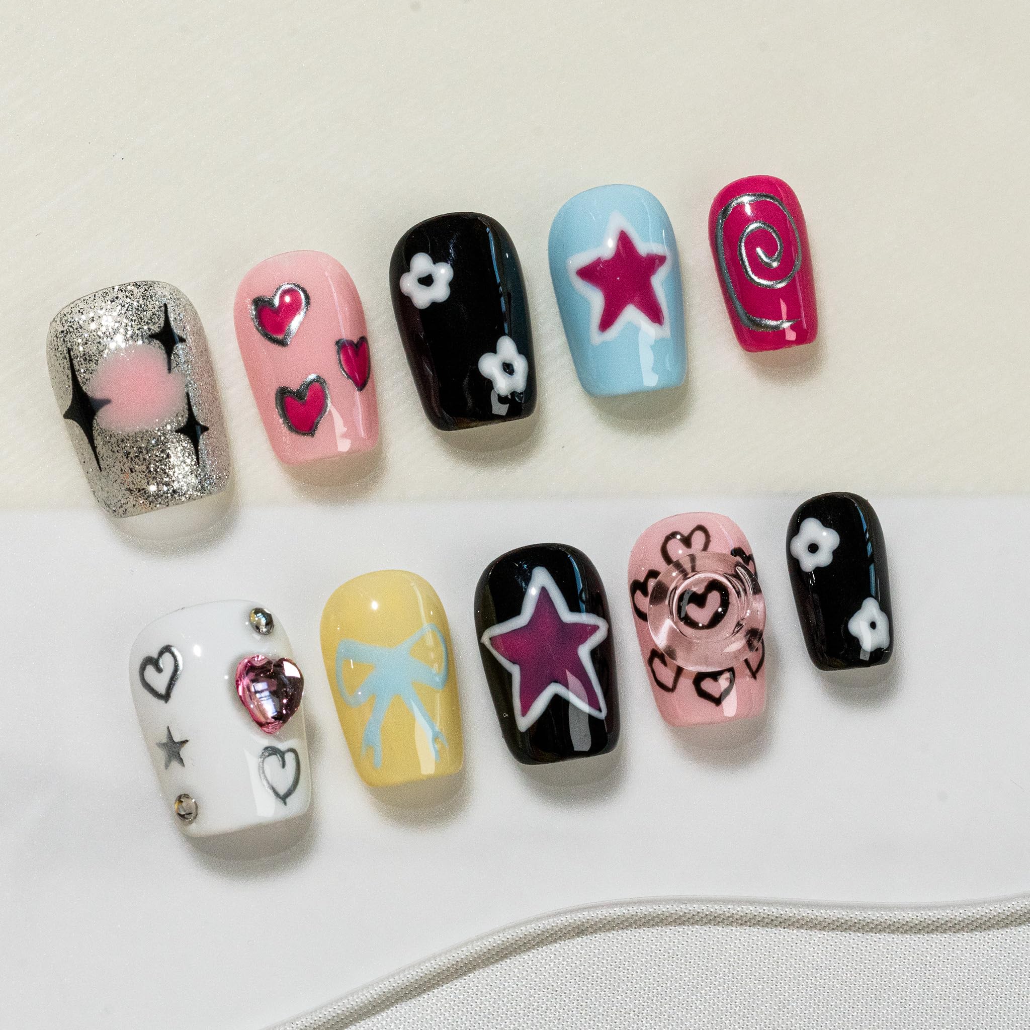 Sun&Beam Nails Handmade Press-on Long Coffin Ballerina Red White Black Silver Glam Halloween Ombre Design Fashion False Nail Tips 10 Pcs Set (#189 M) — view 26