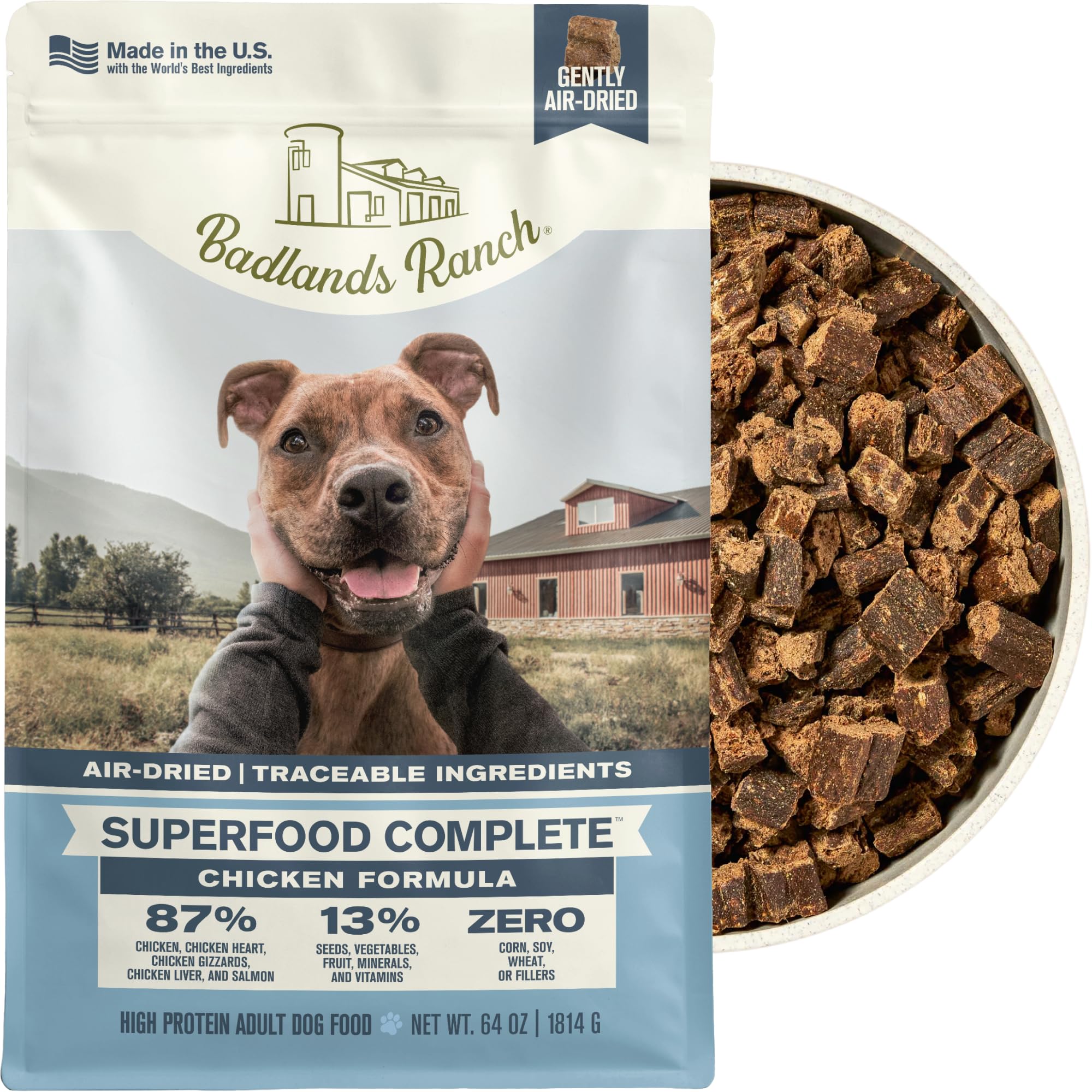 BADLANDS RANCH Air-Dried Chicken Dog Food, 87% Real Meat, 64 oz