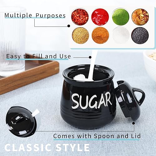 Miniatura 2 de HAOTOP Azucarero de porcelana con tapa y cuchara 12 oz (negro)