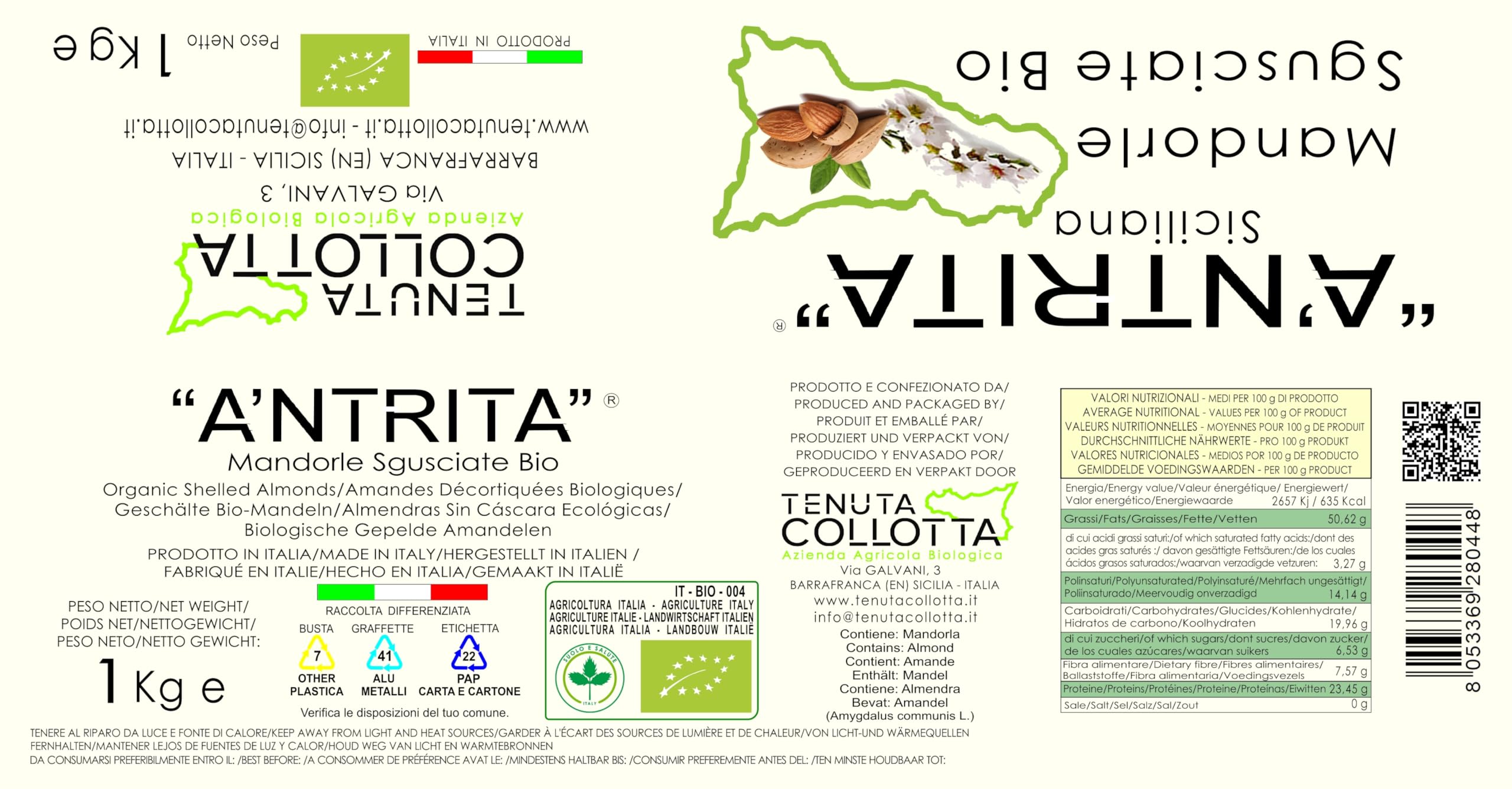 A'Ntrita® - Mandorle Sgusciate Bio 1 Kg - 100% Italiano - Prodotto in Sicilia