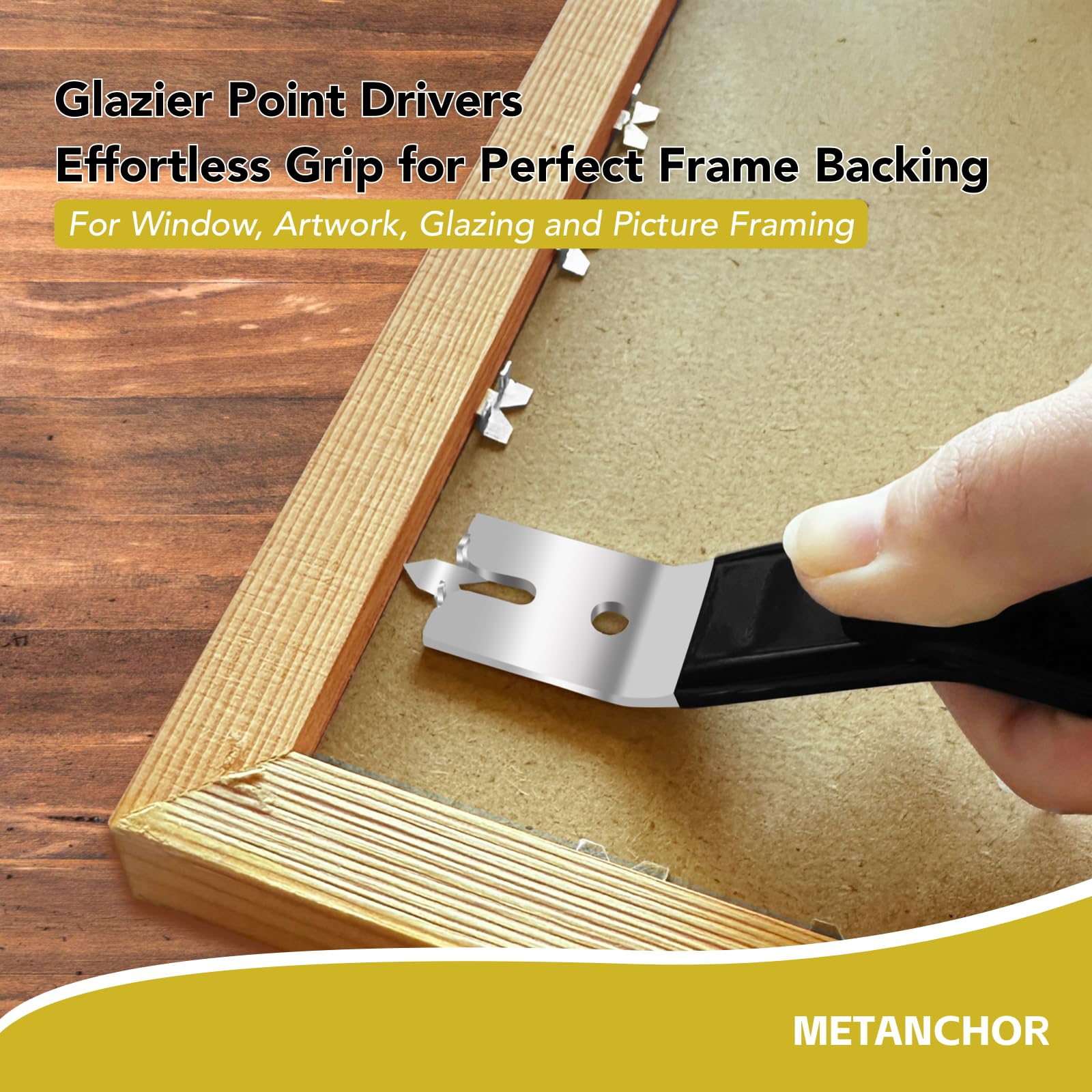 Glazier Point Driver, Push Mate and Glazer's Tool with 120 Glazier Push Points, Glazier Setting Tool for Framing Glass Picture Cross Stitch Old Style Windows (Black)