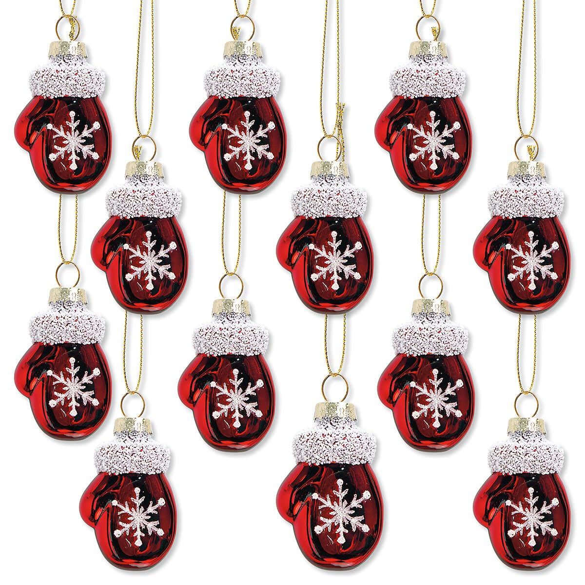 Lillian Vernon Adornos de Cristal de Manoplas de Navidad, Juego de 12, soplado a Mano, Mini decoración de árbol, decoración Festiva del hogar