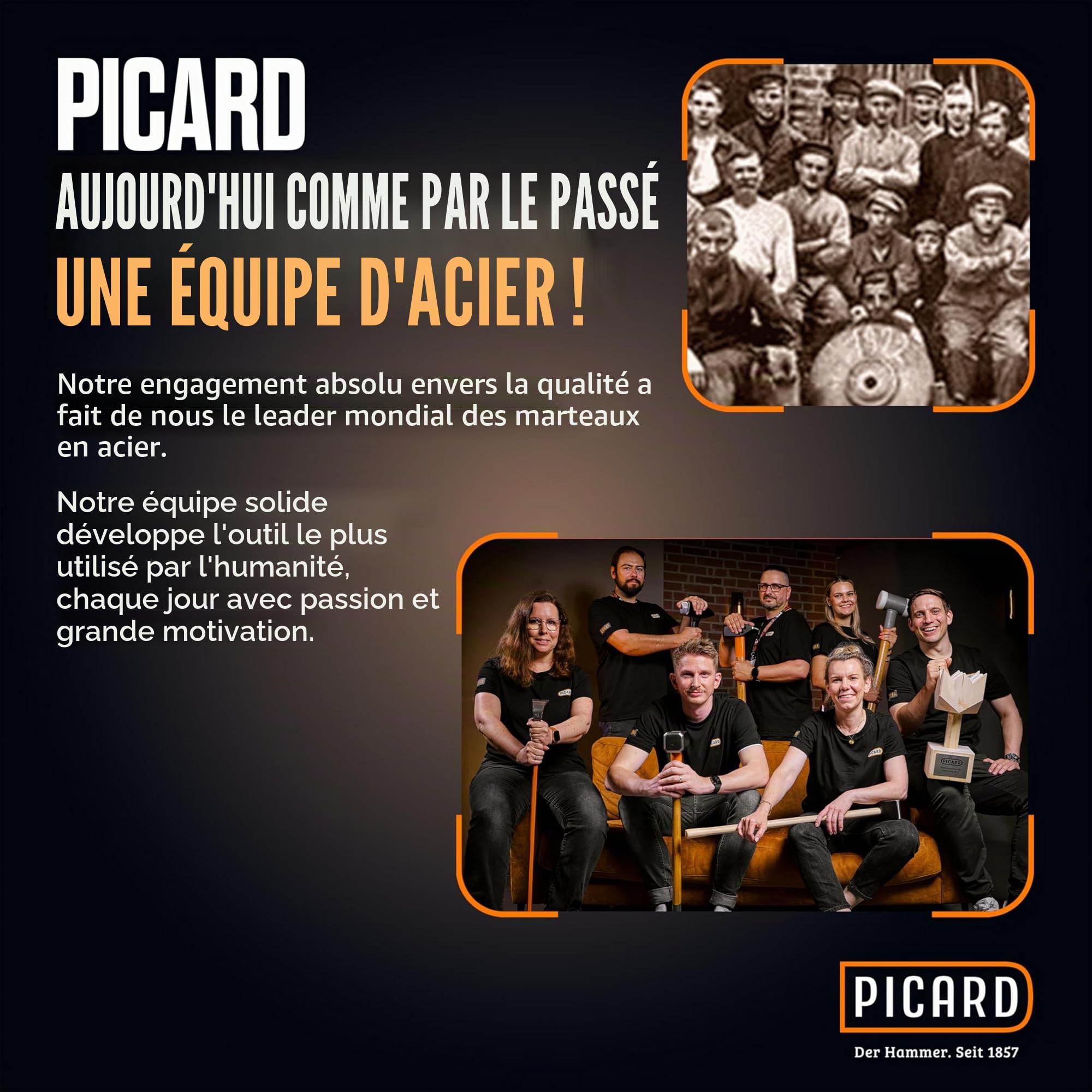 PICARD marteau de charpentier strié AluTec®, no. 1095 | Marteau arrache-clou professionnel | Léger & puissant | Ergonomique & anti-vibrations | Hammer hybride aluminium & acier forgé