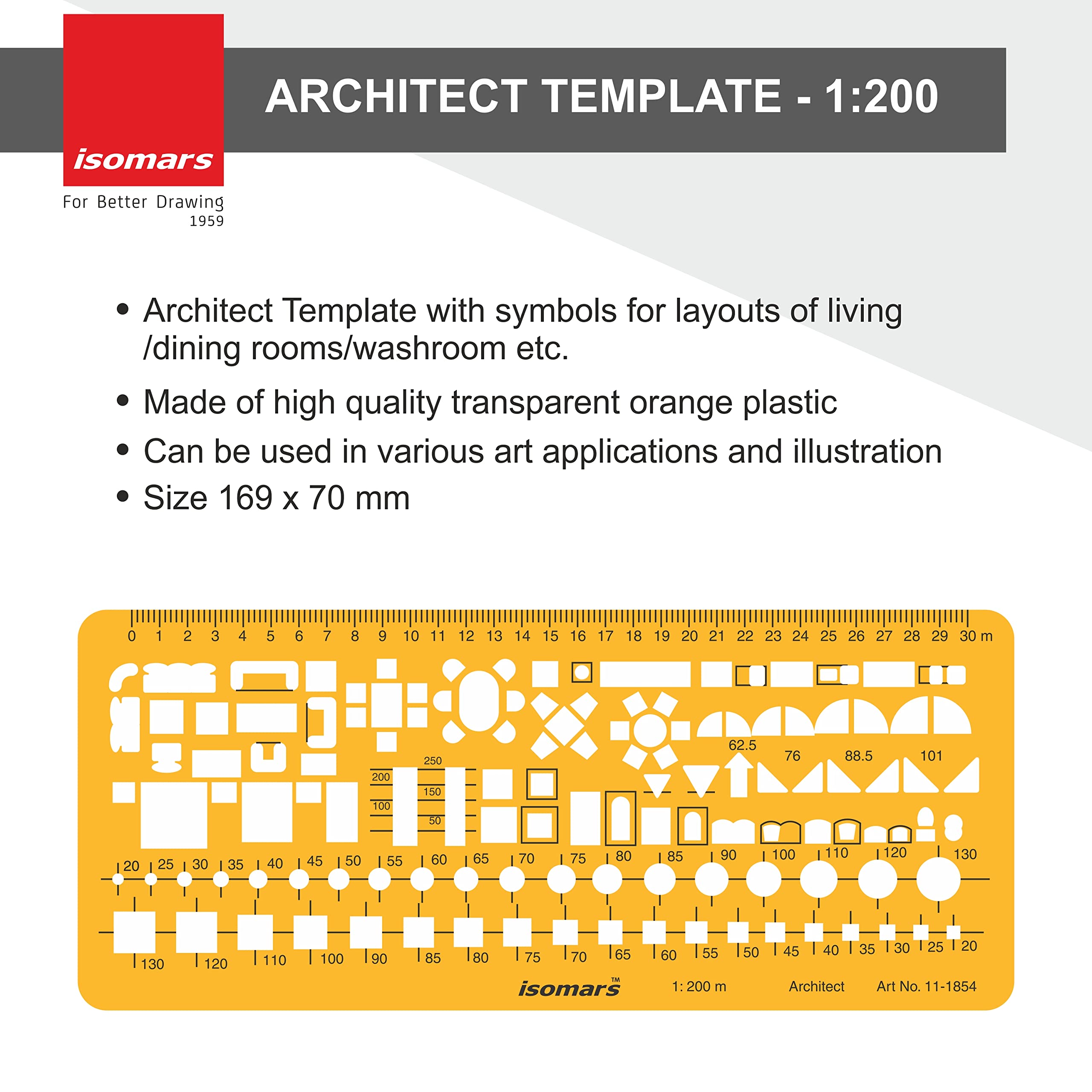 Isomars Architect Template Set of 3 | Scale 1:50, 1:100 & 1:200 Drawing Drafting Stencils for Furniture Layout, House Planning, Interior Design, Architecture, Blueprint & Floor Plan Drawing 4