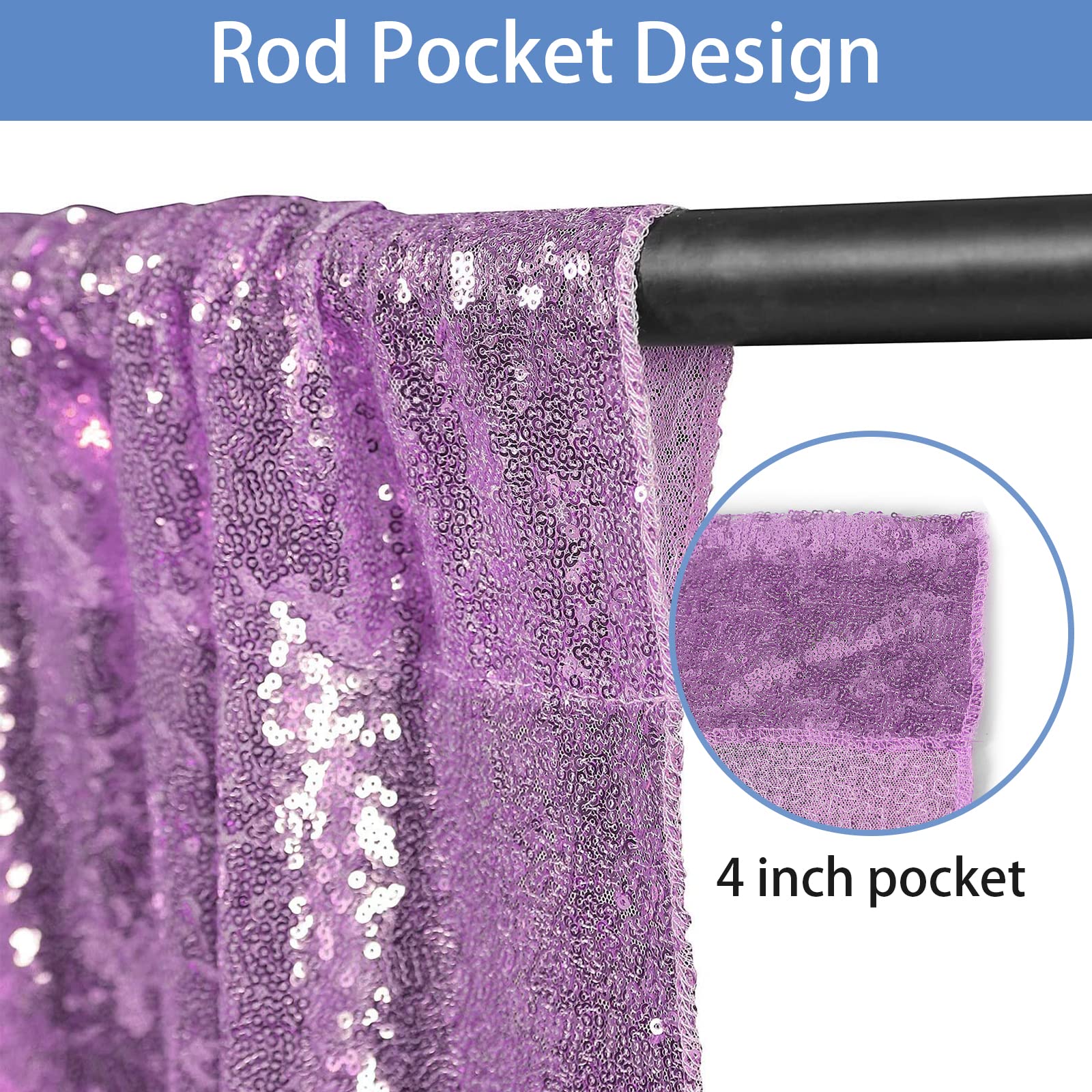 Hahuho Lavender Sequin Backdrop Curtain, 4PCS 2FTx8FT Glitter Backdrop Curtain for Parties, Christmas, Wedding, Party Decoration?4 Panels, 2FT x 8FT, Lavender