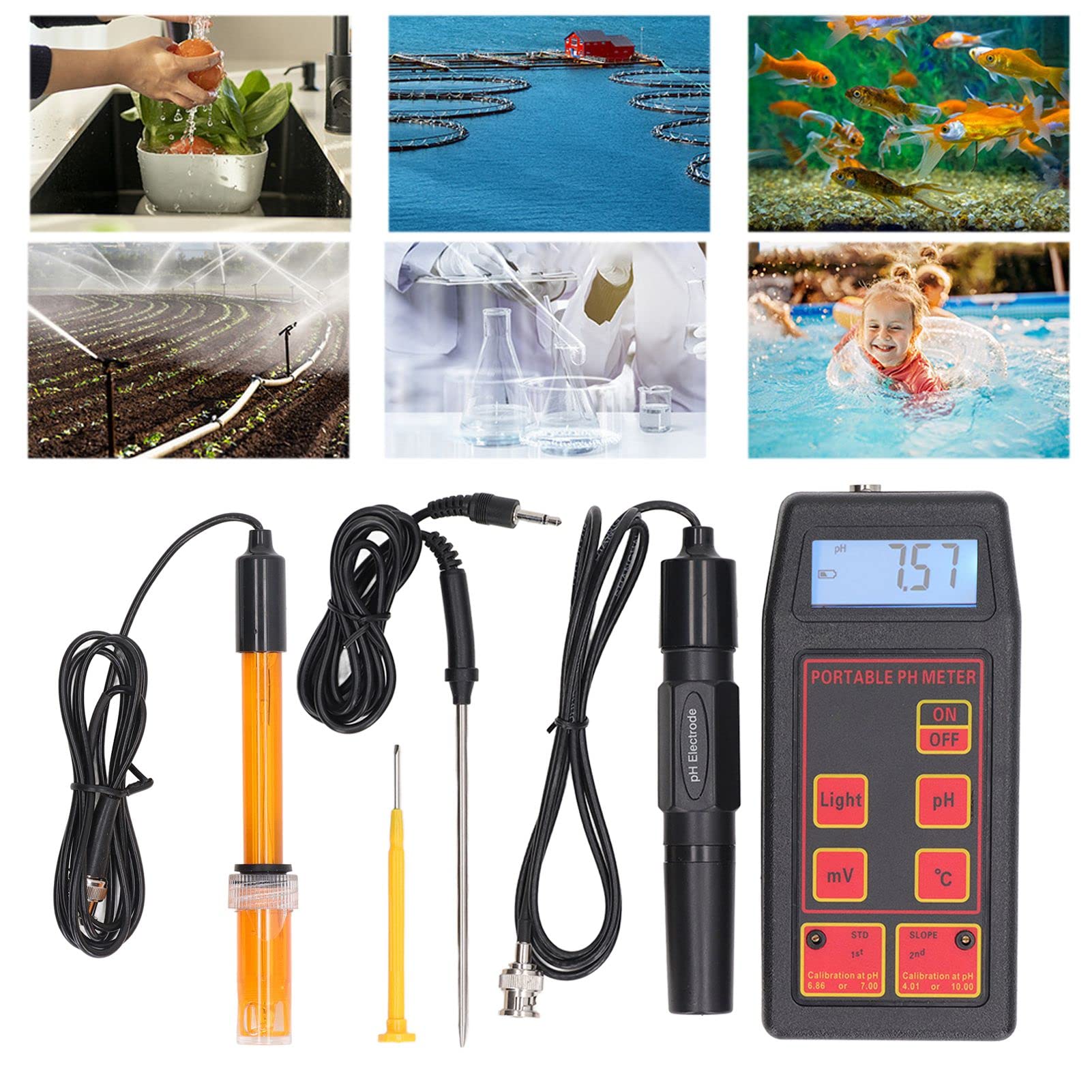 Aramox Probador de Agua, Medidor de PH ABS Medidor de Prueba de Calidad del Agua, 0,00 a 14,00 PH y 32 a 212 Fahrenheit, Pantalla de 4 Dígitos Calibración Automática para Piscina, Spa, Acuario,