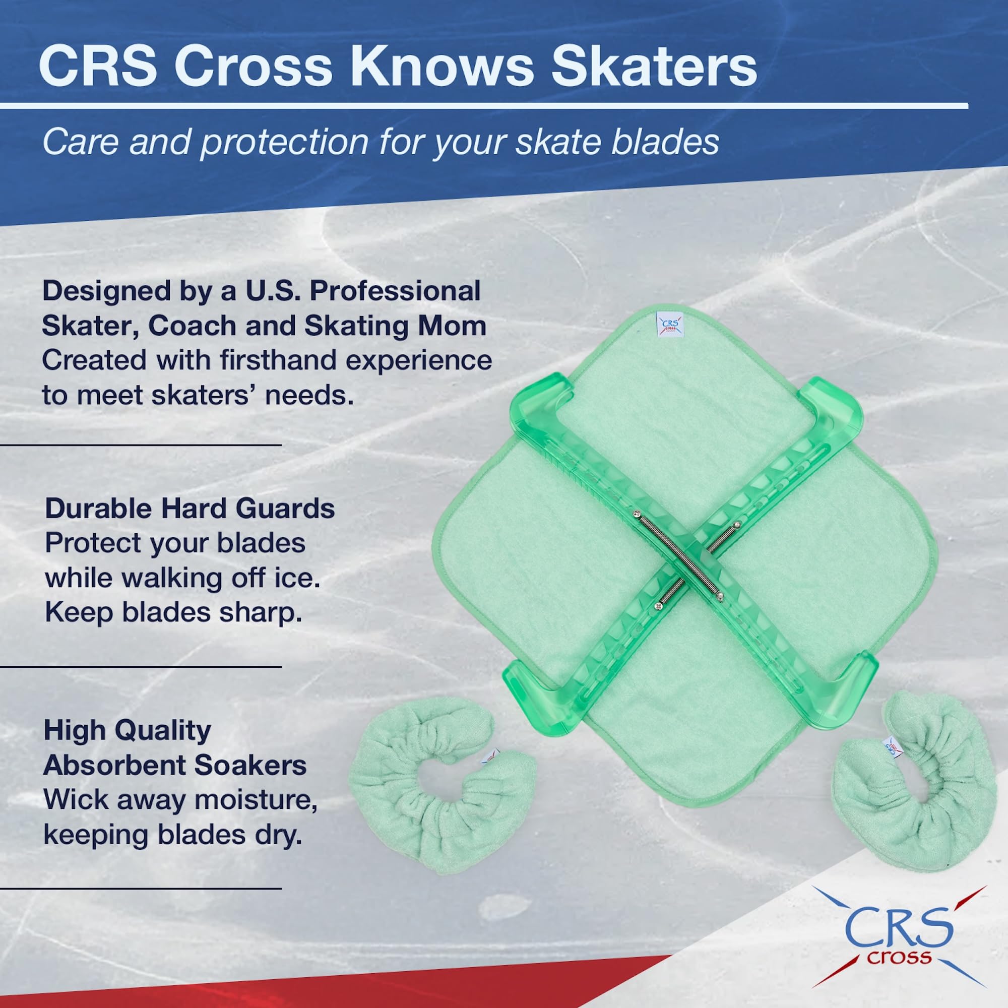 CRS Cross Skate Guards, trempettes et Serviette – Protections de Patinage à Glace et Housses de Lames de Skate Souples pour Patinage Artistique ou Hockey