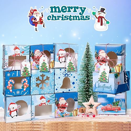 Miniatura 5 de TaoBary 36 cajas de galletas de Navidad – Cajas de regalo de copos de nieve de invierno de 4 x 4 x 3 pulgadas con ventana para Navidad, panadería,