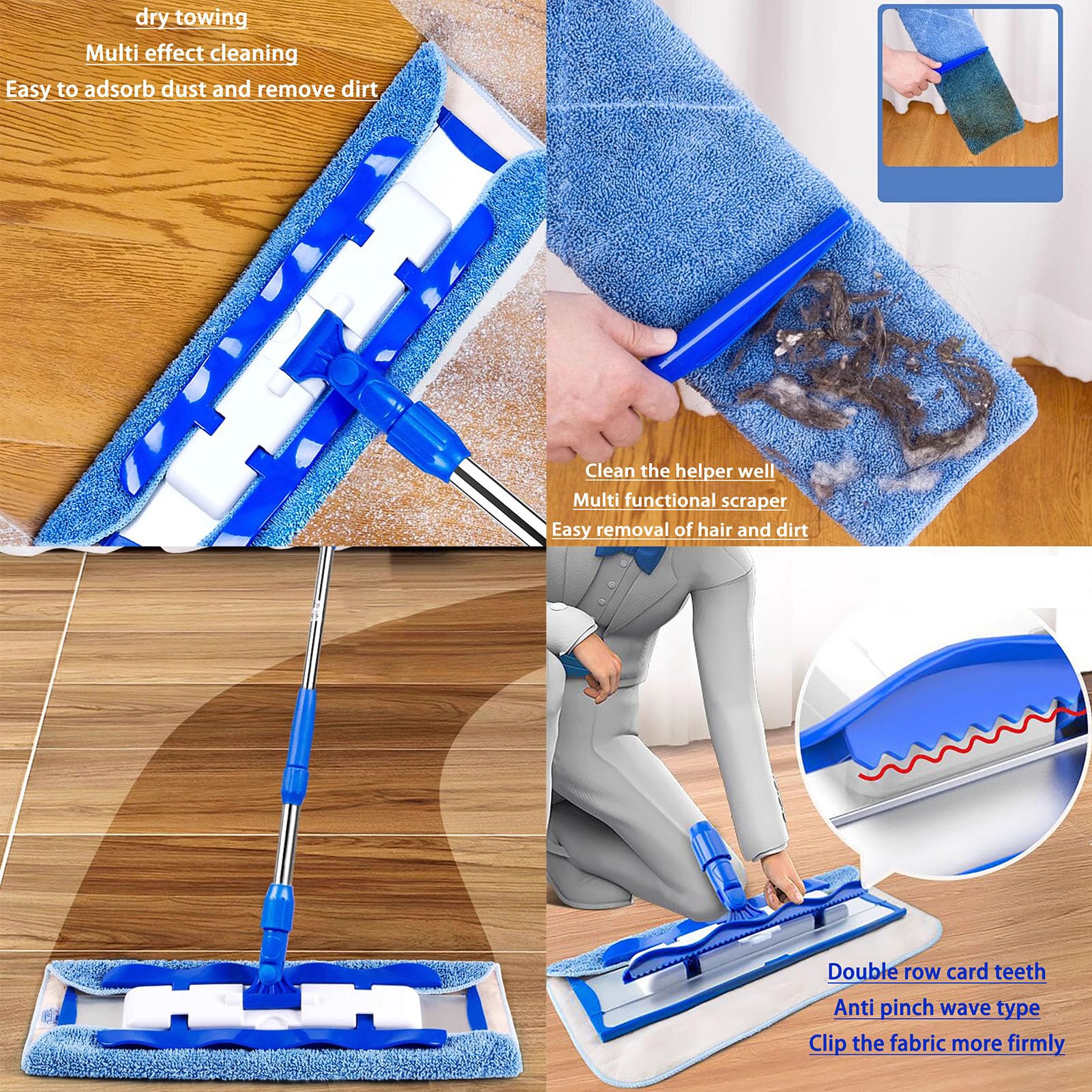 Fregona Giratoria de Limpieza Profesionales para Suelos con Mango de Acero Inoxidable,Fregona Mighty con Paño de Microfibra Reutilizable,para la Limpieza de Vidrio,Automóviles,Pisos,Paredes,B