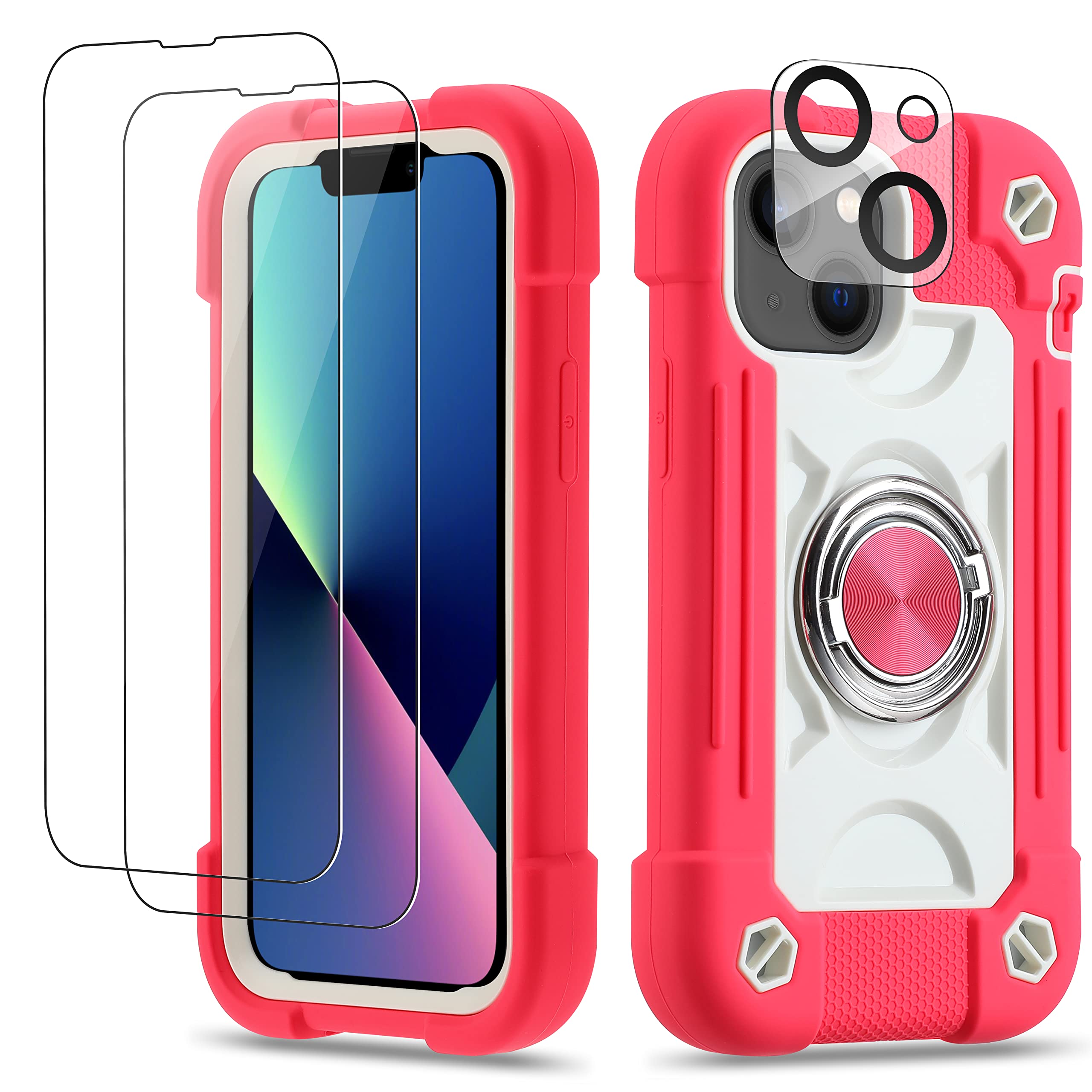 Cookiver for iPhone 13 mini/iPhone 12 mini Case 5.4 Inch with Ring Stand, with 2 Pack Glass Screen Protector + 1 Pack Came...