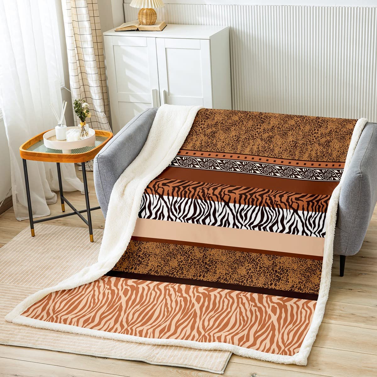 Loussiesd Leopard Zebra Stripes Africa Wild Animal Plush Blanket Brown Black White Zebra Tiger Leopard for Sofa Bed, Single 50x60 Inch