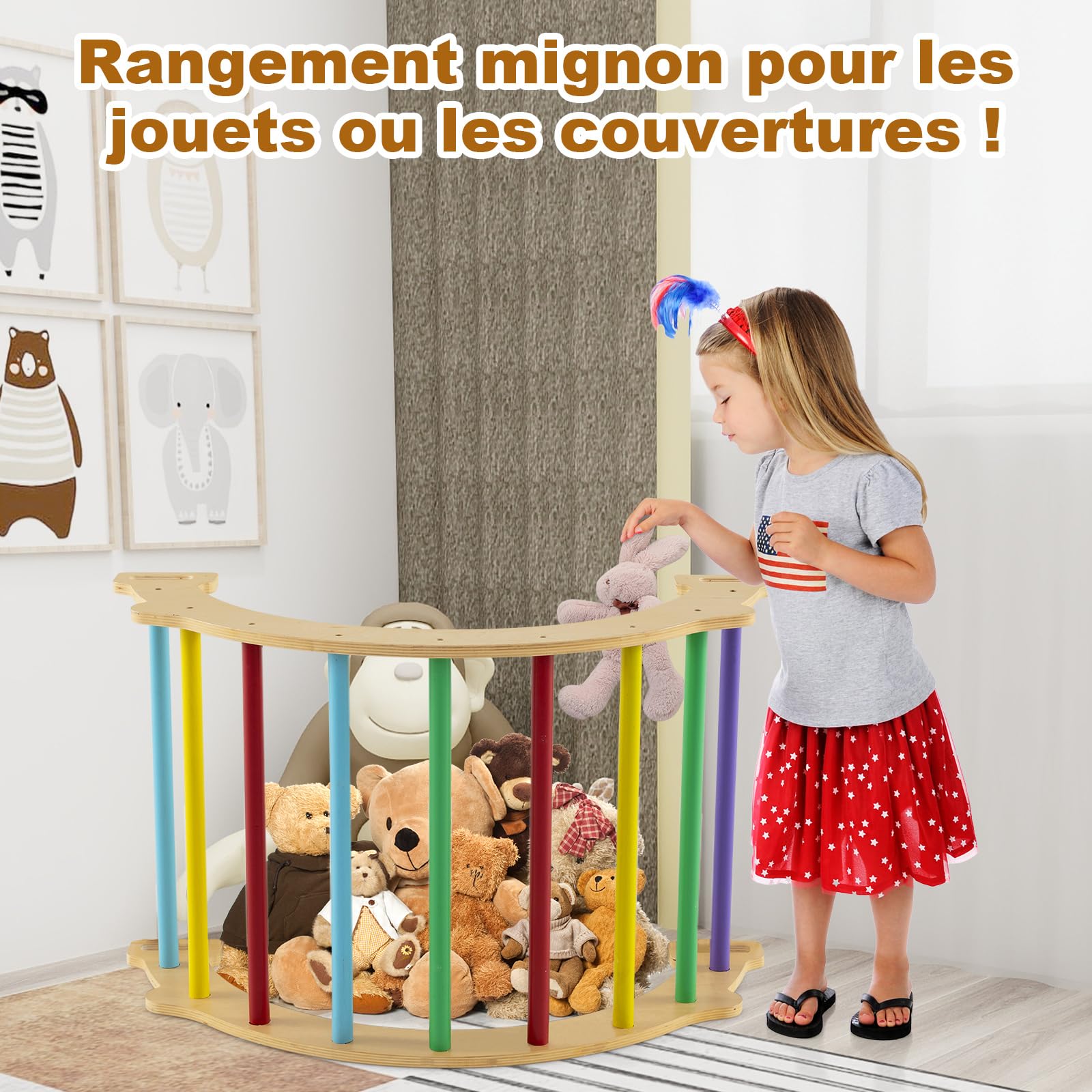 GOPLUS 2 en 1 Arco de Escalada Infantil de Madera, Basculante Con Cojín Suave, Montessori de Juego de Equilibrio de Entrenamiento, Carga 50 kg, Para 1 Año+ (Colorido)