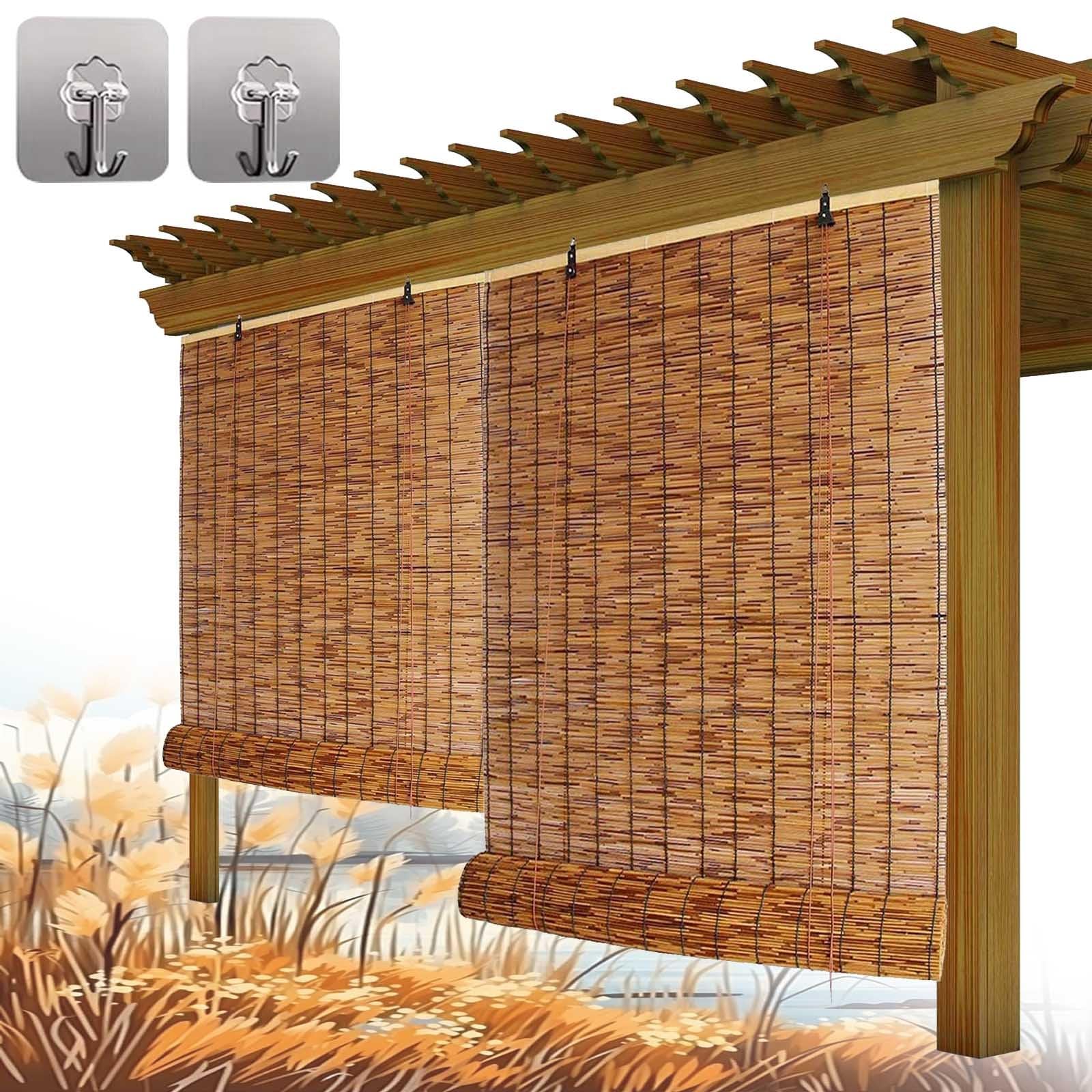 Amazon.de: WOGTITYI Natur Bambus Rollo fr Aussenbereich Balkon Wetterfest  Bambusrollo Ohne Bohren 60 70 80 90 100 110 120 140 160 180cm Breite  Sonnenschutz Sichtschutz Rollo