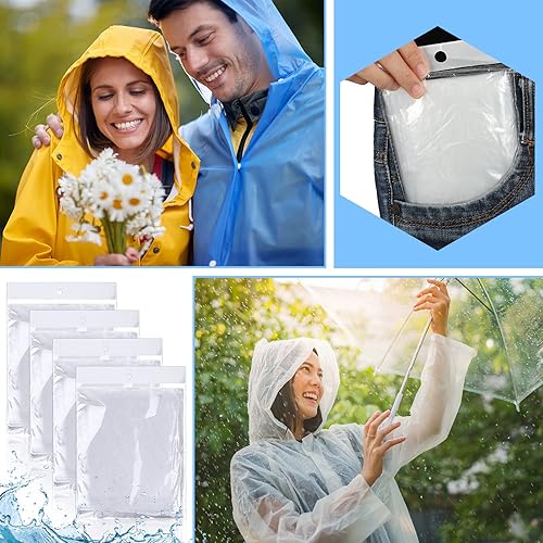 Miniatura 6 de Paquete de 100 ponchos de lluvia para adultos con capucha, ponchos de lluvia desechables, poncho de plástico de emergencia para hombres, mujeres,