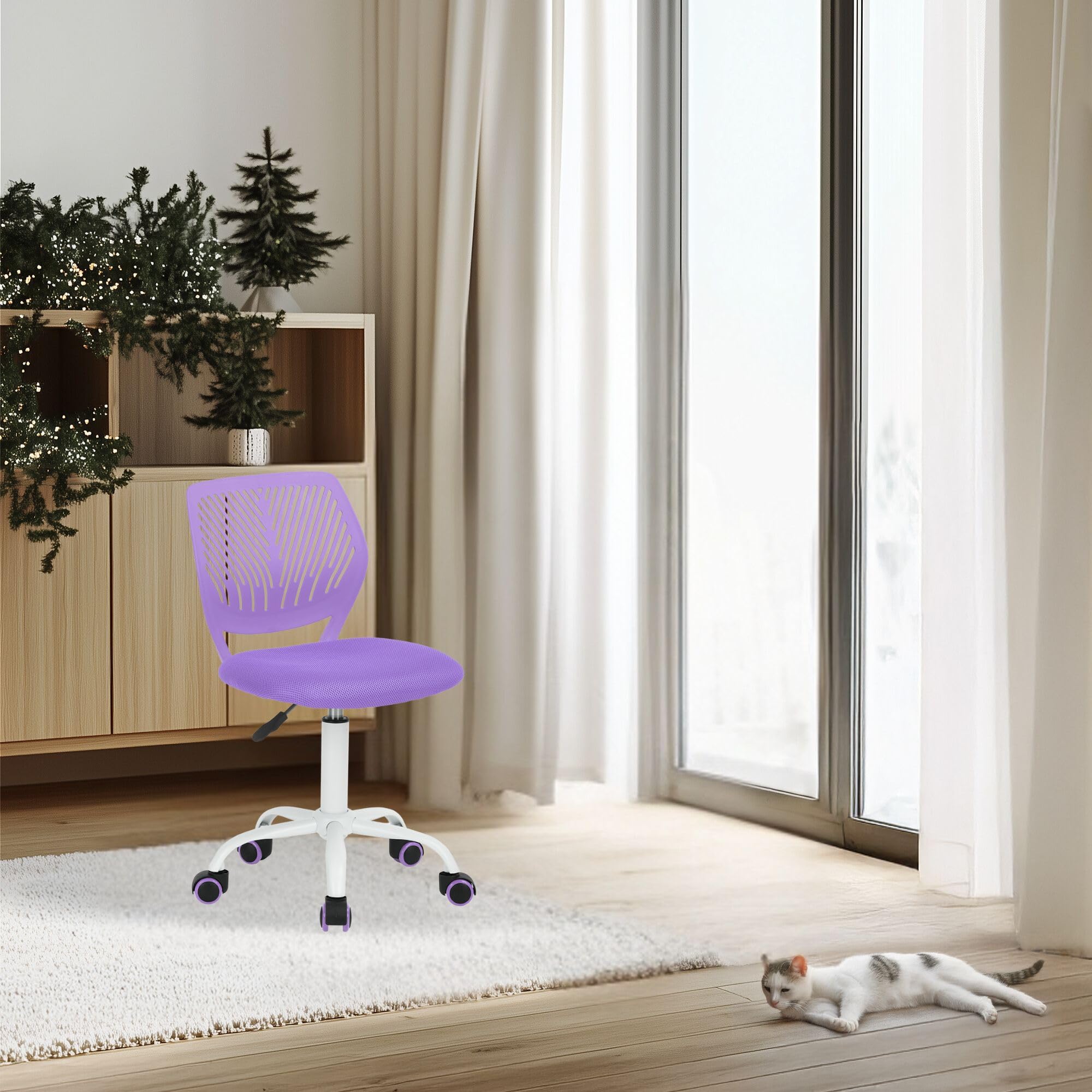 FurnitureR Teenage Office Chair, Height Adjustable Armless Task Seat, Colourful Study Chair for Home and Office, Ergonomic & Swivel, 40.5x44x87cm, Viola