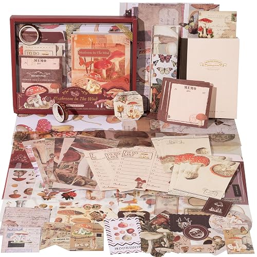 JOYCHOIC Vintage Journaling Kit, Mushroom Junk Journal Supplies, Brown Scrapbooking