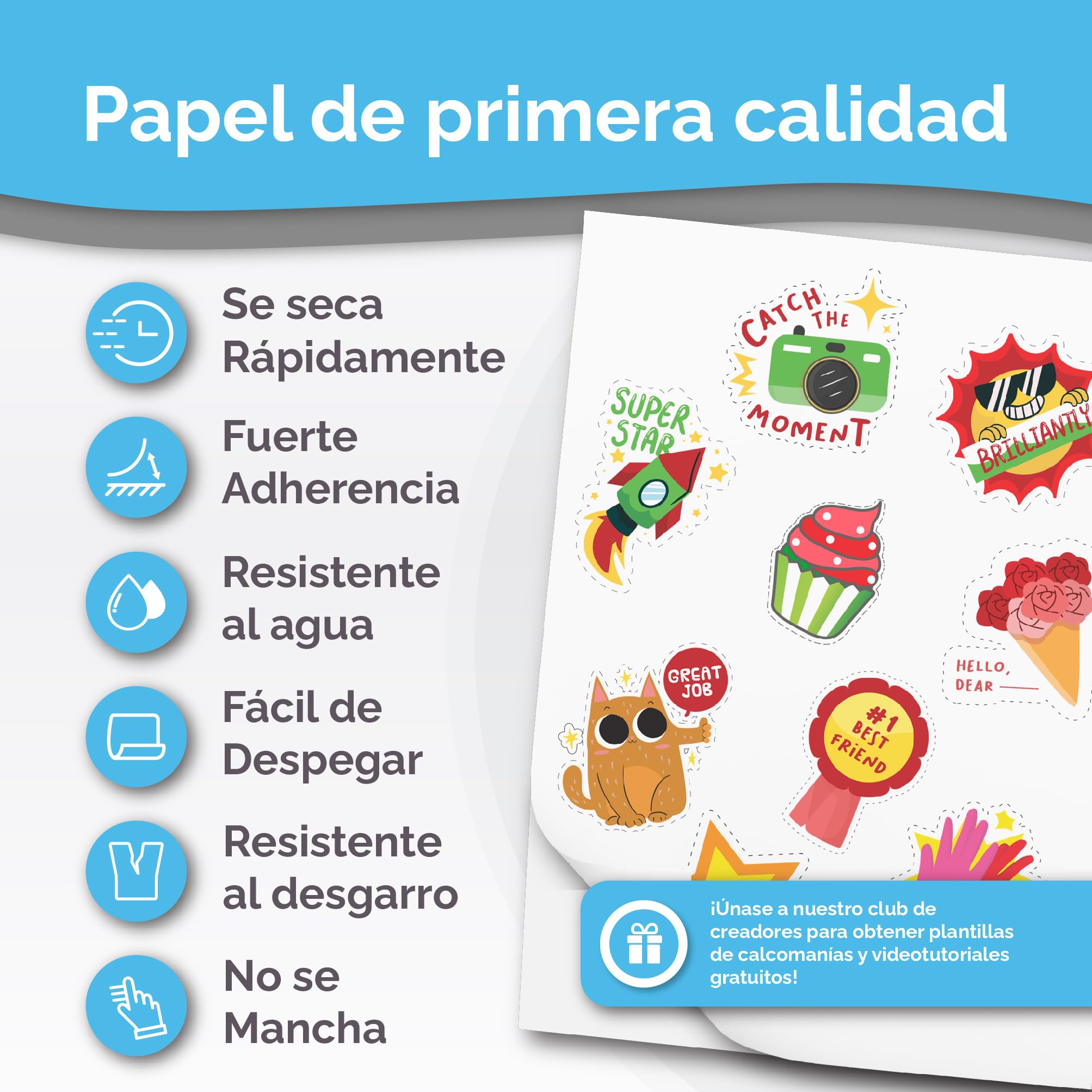 Papel de vinilo adhesivo imprimible de primera calidad - 32 hojas - Brillante A4 - Resistente al agua - Papel de vinilo adhesivo para láser e inyección de tinta - Papel adhesivo imprimible