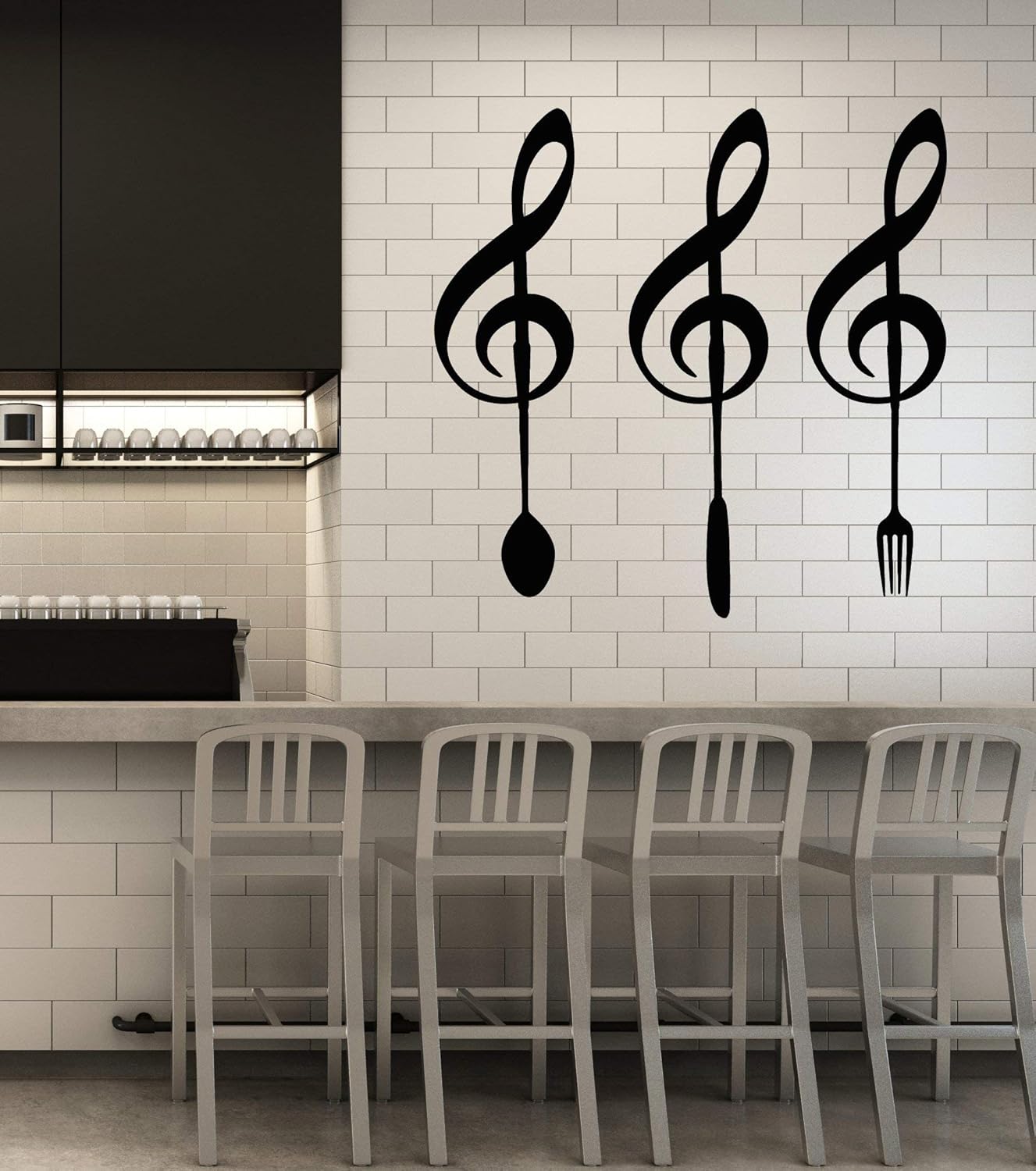 Vinyl Wall Decal Knife Fork Spoon Music Notes Cutlery Kitchen Decor Stickers Large