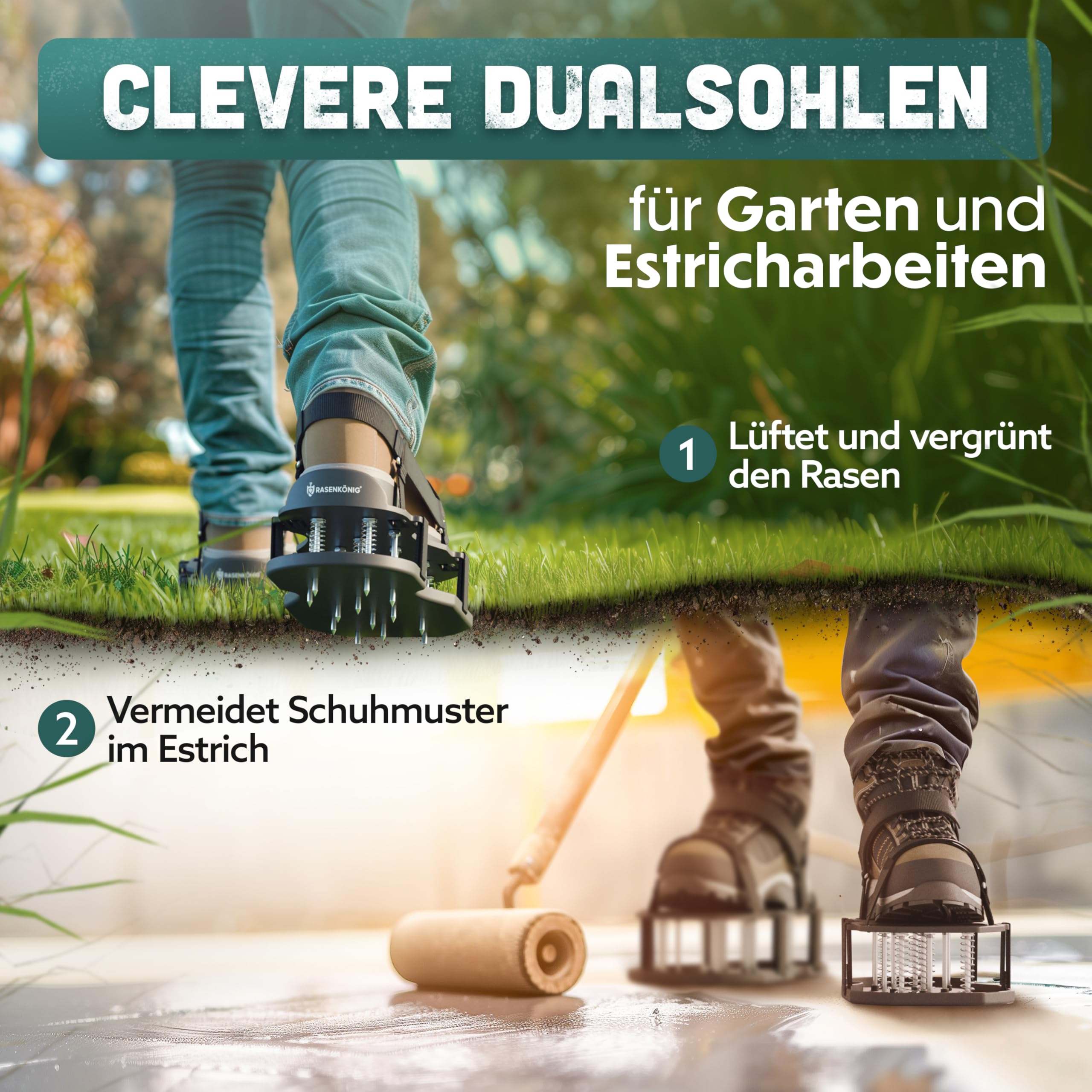 Nagelschuhe Pro | Rasenlüfter Schuhe + Estrichschuhe | Rasenbelüfter Vertikutierer und Aerifizierer für Rasenbelüftung | Premium Rasenschuhe zum Rasen belüften und auflockern - vormontiert