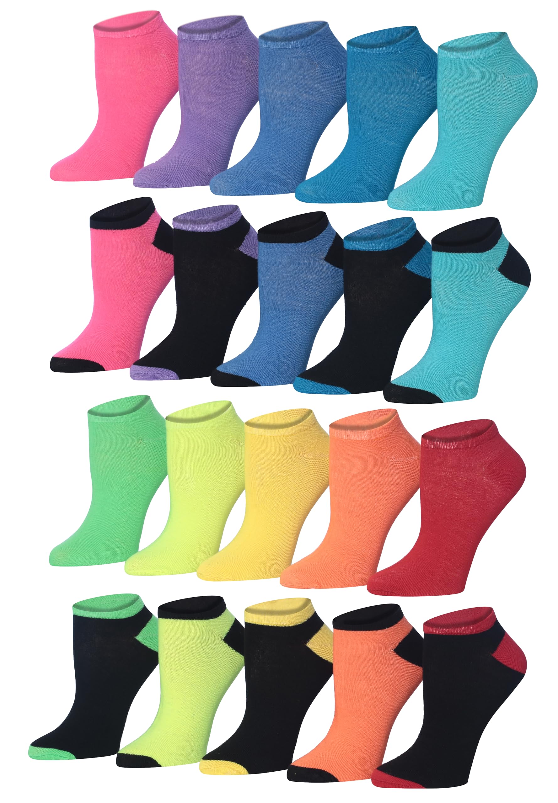 Tipi Toe Women’s 20 Pack Colorful Low Cut Socks – Lightweight, Breathable Design for All-Day Comfort Sizes 9-11/10-13