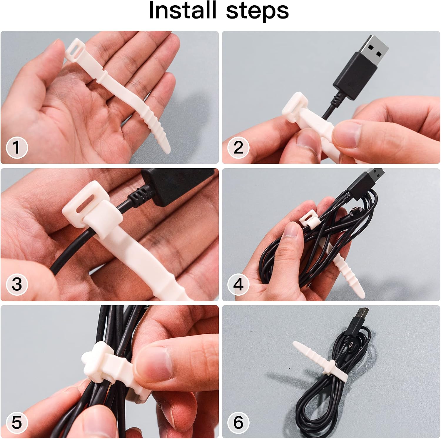 PZOZ (10 pcs) Reusable Cable Zip Ties, 4.5 inch Elastic Silicone Cord Keeper Organizer Straps Management Holder for Phone Charging Cable Wire Labels Desk Car and Travel Essentials Accessories(White)