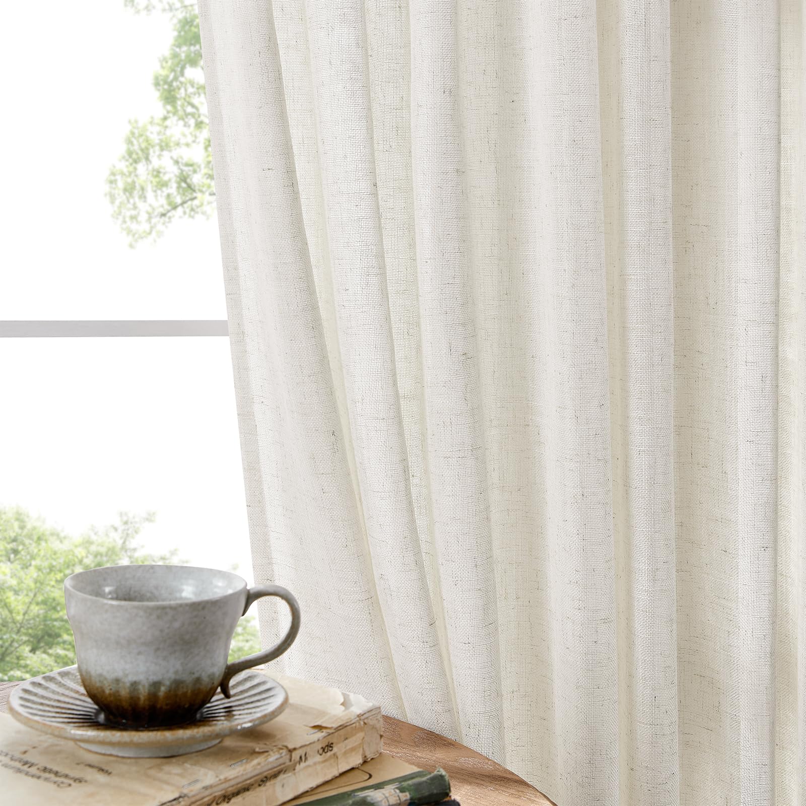 Tende in voile con occhielli Joydeco 260x140 cm bianco effetto lino set da 2 pezzi per camera da letto soggiorno
