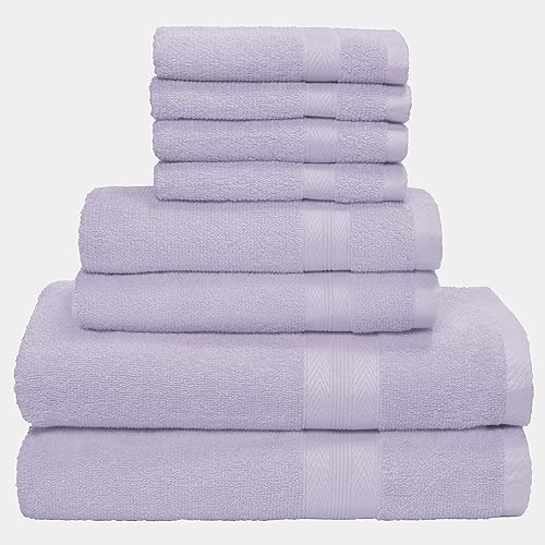 BOUTIQUO 8 Piece Towel Set 100% Ring Spun Cotton, 2 Bath Towels 27X54, 2 Hand Towels 16X28 and 4 Washcloths 13X13 - Ultra Soft Highly Absorbent Machine Washable Hotel Spa Quality - Purple