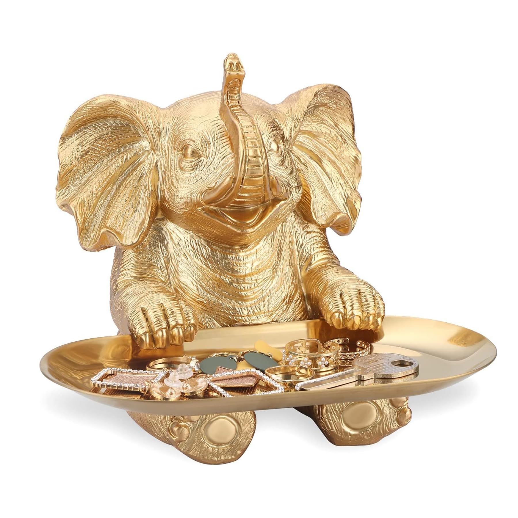 ABIN Elephant Statue. Elephant Decor Brings Good Luck, Health, Strength. Elephant Gifts for Women, Mom Gifts. Decorations Applicable Home, Office, Bookshelf TV Stand,Living Room (Gold Elephant Tray)