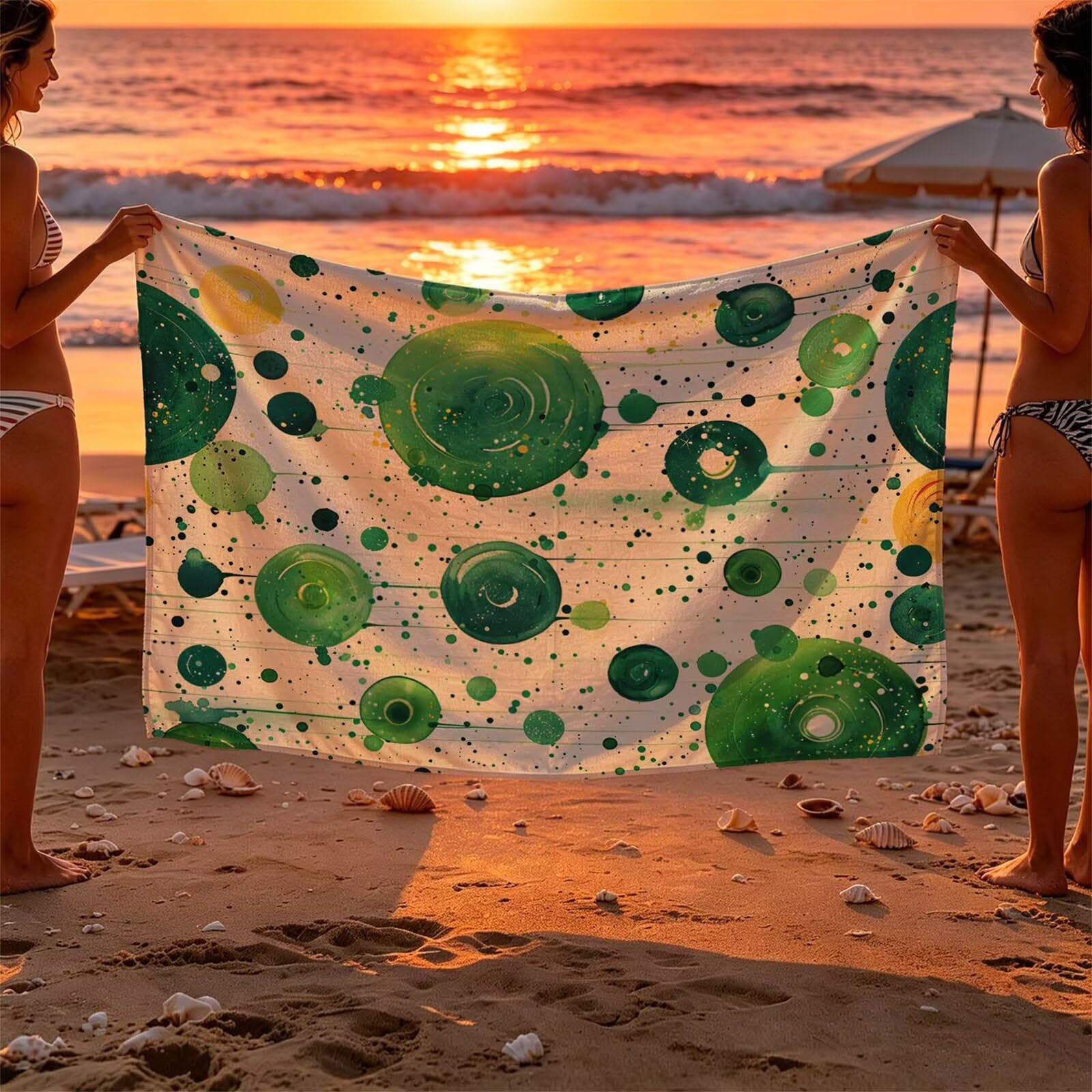 Toalla Playa Grande 160 x 220 Vacaciones Accesorios Viaje, Toalla Playa Verde Suave Cómodo Secado Rápido, Redondo Toallas Baño Grandes 220x160cm para Yoga Fitness Natación Sauna Baño Regalo XTLS-1850