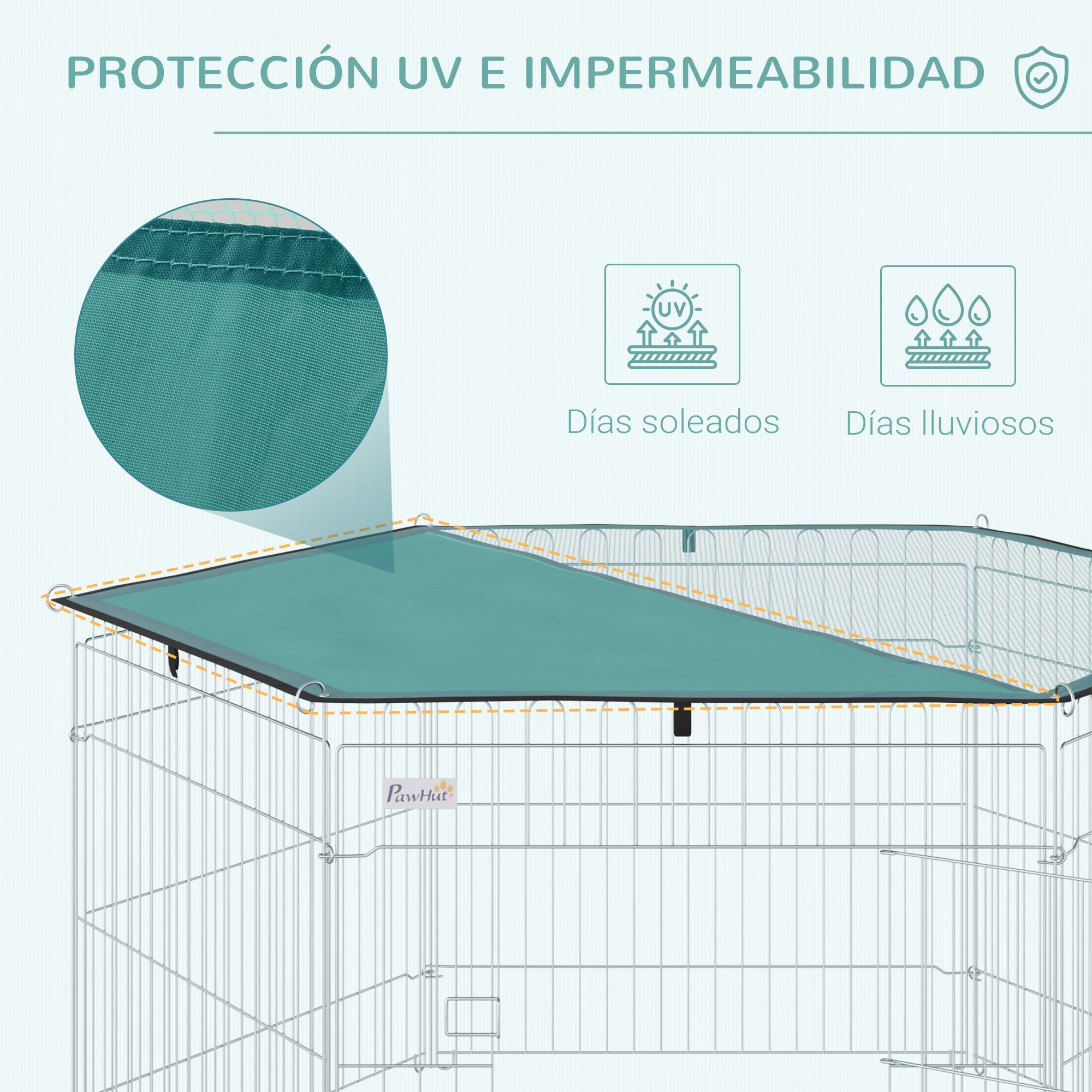 PawHut Parque de Juegos para Perros 6 Paneles 59x60 cm Plegables Empalme Libre Valla Metálica para Mascotas con Puerta con Pestillo y Toldo Superior para Jardín Patio Exterior Plata