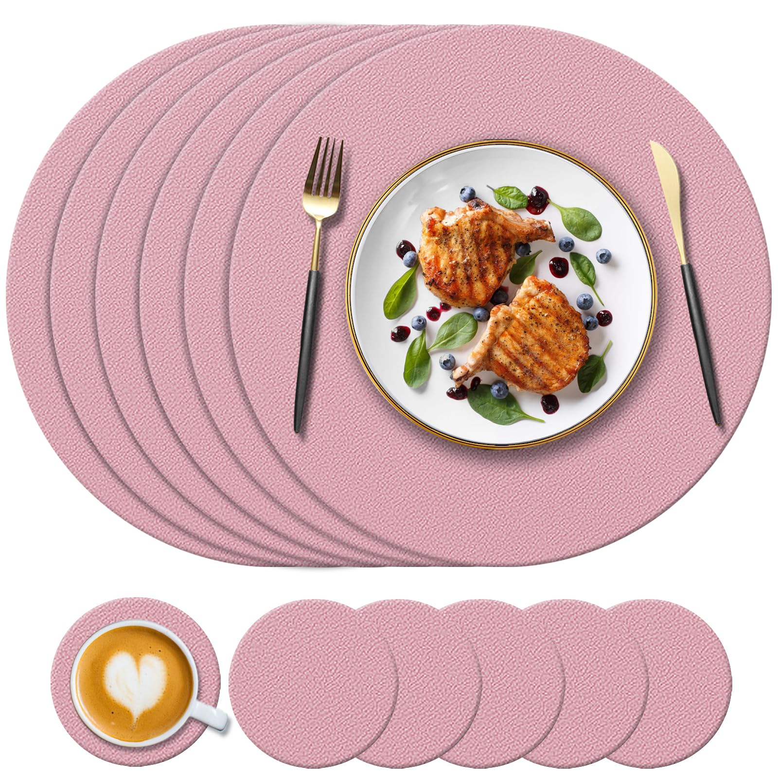 KERYCHIN Round Silicone Placemats(34cm) and Coasters(10cm) Set of 6, Heat-Resistant 450 °F Placemats, Non-Slip and Washable